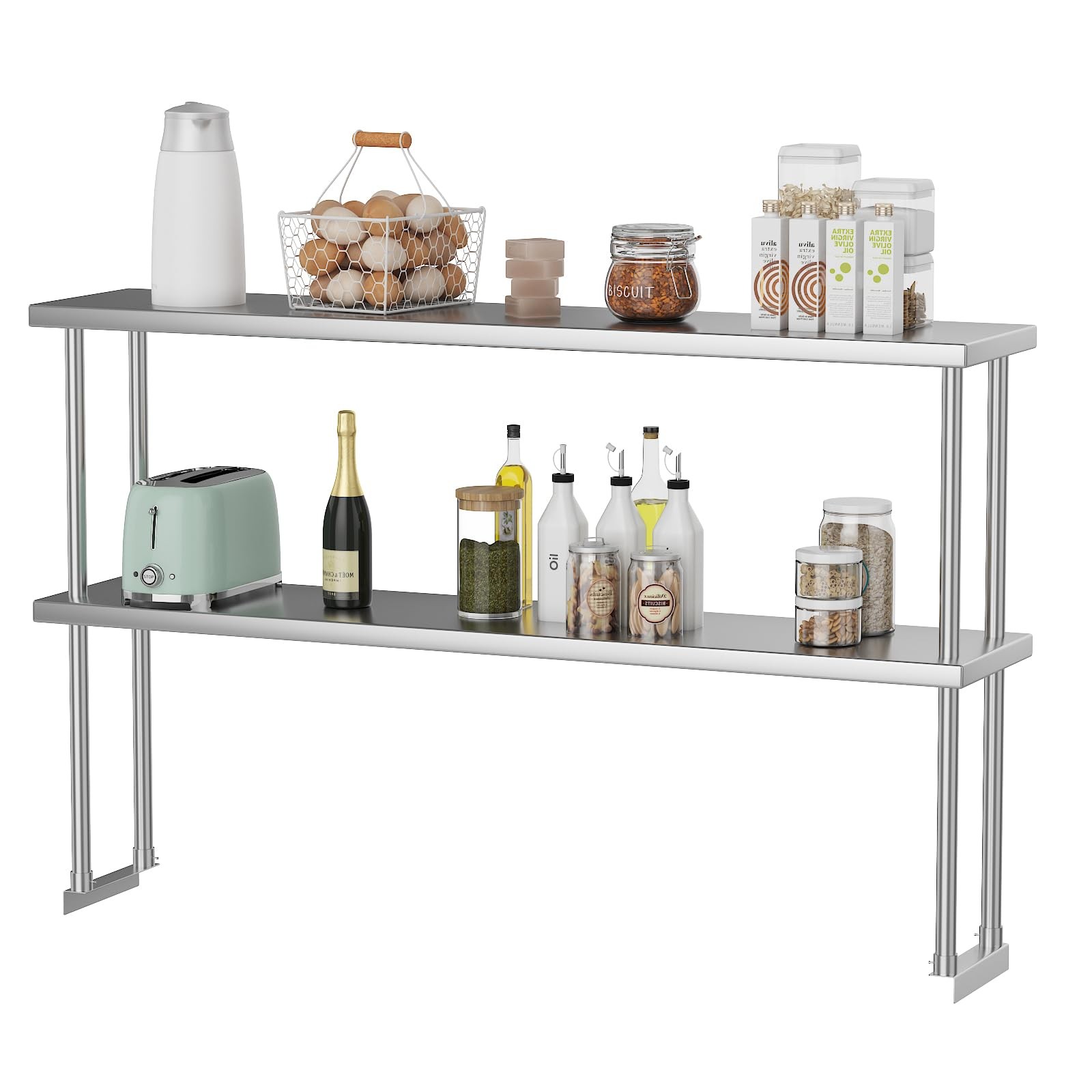 60x12x37 in Stainless Steel Overshelves 2-Tier Heavy Duty Adjustable Shelves