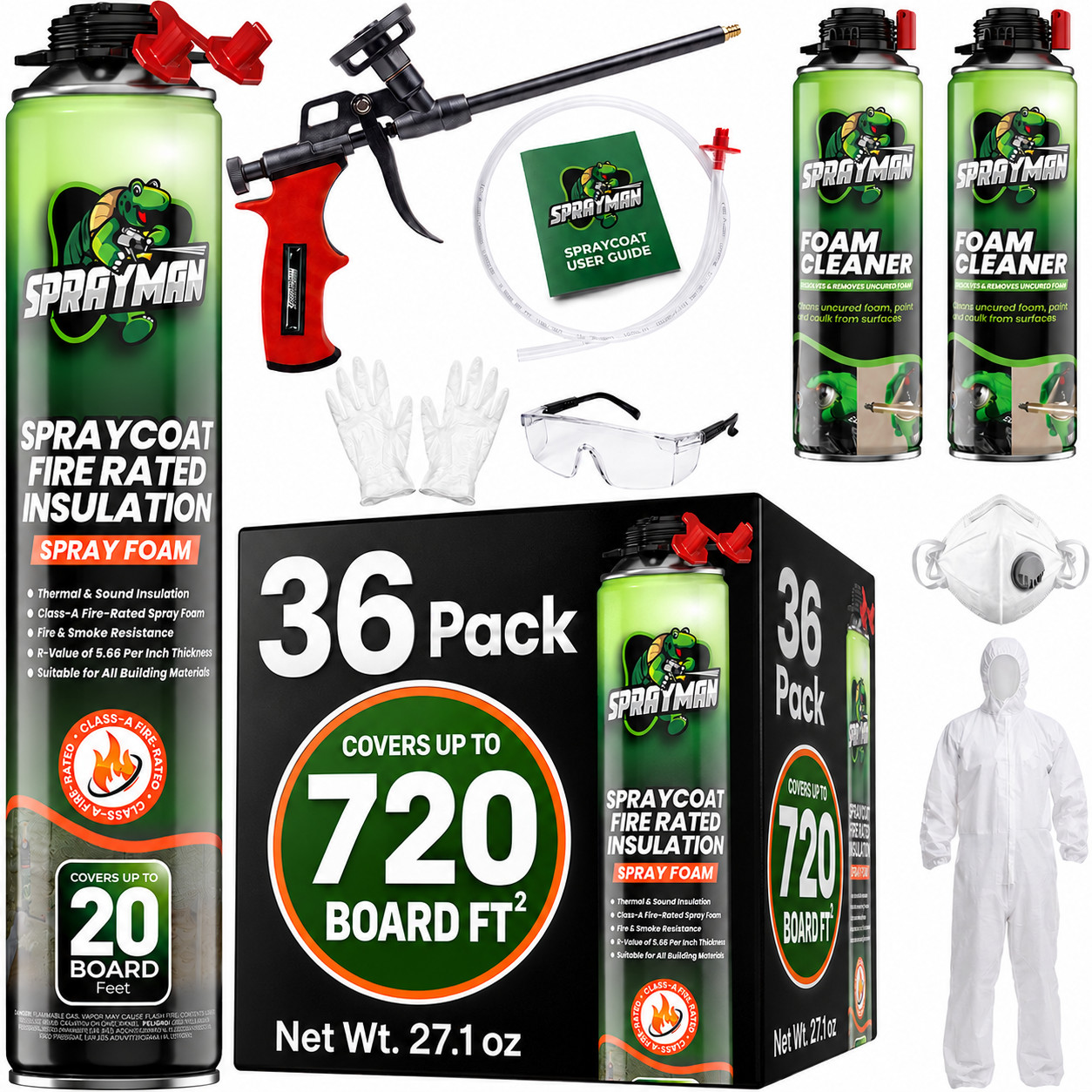 Sprayman Spray Foam Insulation Kit Closed Cell Expanding Fire Rated 720 BdFt 36P