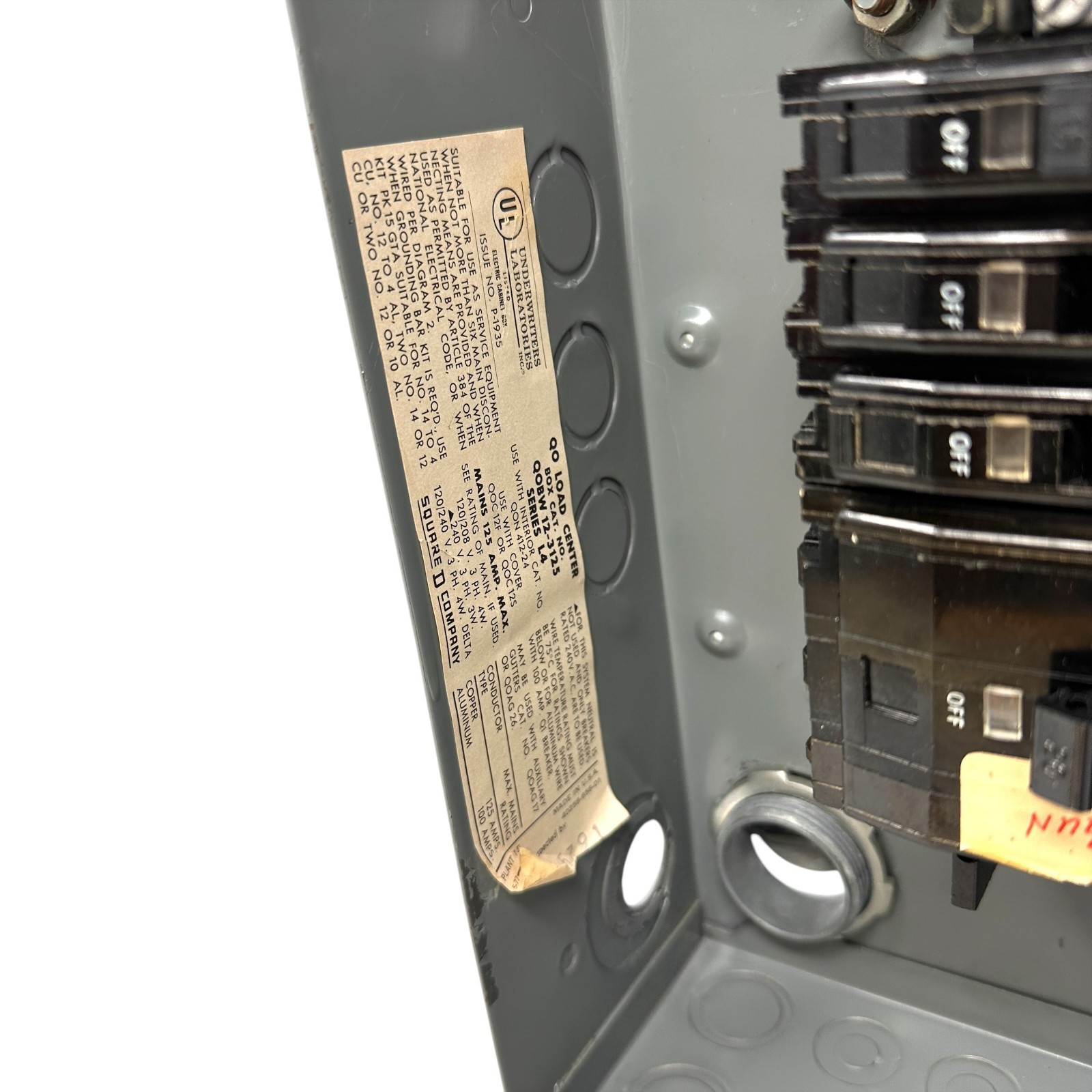 Square D QO 125A 12 Space Load Center Breaker Panel Box Vintage QOC12 Included