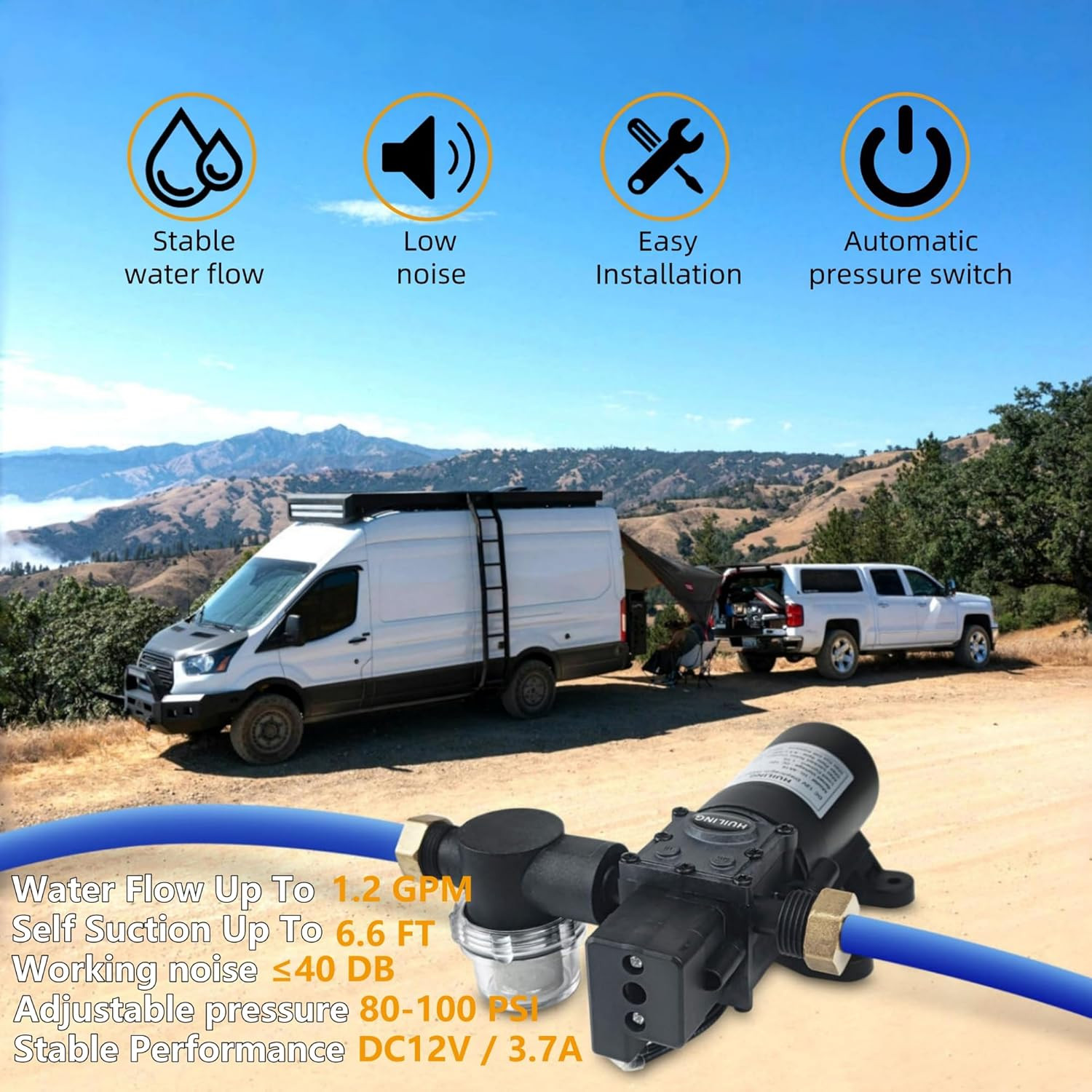 DC 12V Diaphragm Pump, Self-Priming Pump with Filter Quick Connection Terminal,