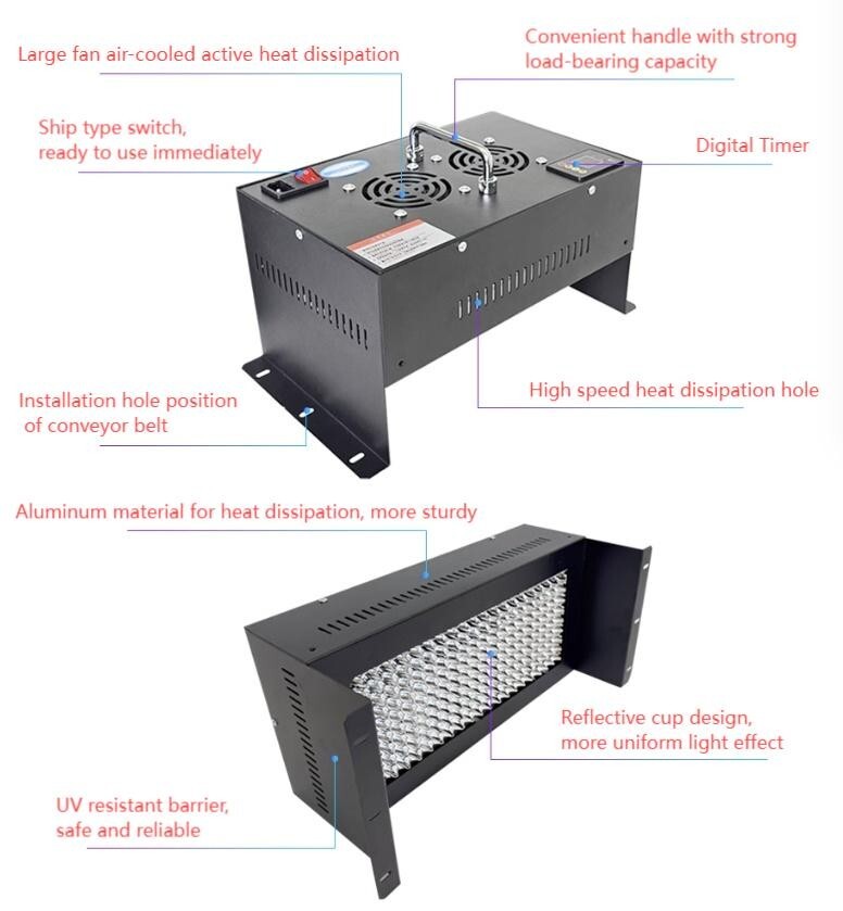 Conveyor Belt Dedicated UV Curing Lamp Light Belt Timing Function PLC Control