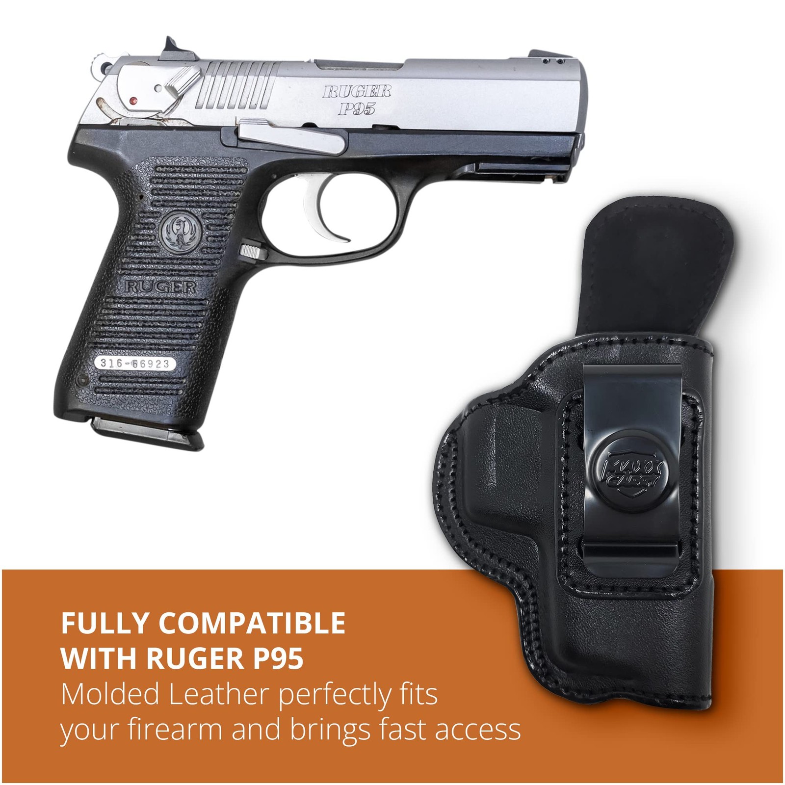Black Leather Inside The Waistband Holster. Right Hand IWB Concealed Gun Hols…