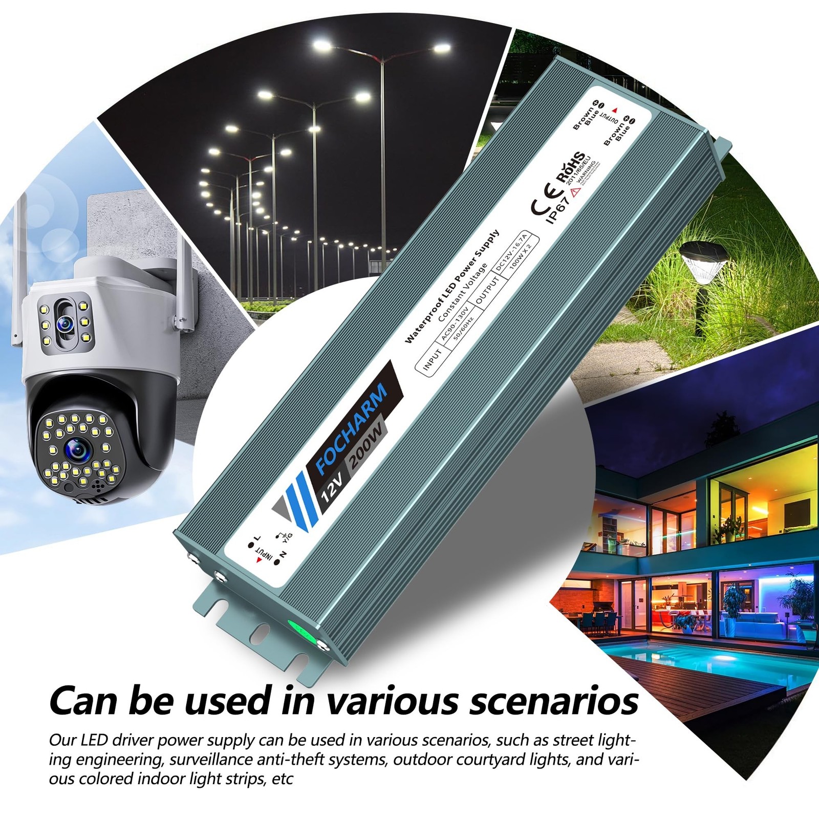 Waterproof LED-Driver Outdoor Transformer: DC12V 200W 16.7A – IP67 – AC 90-13…