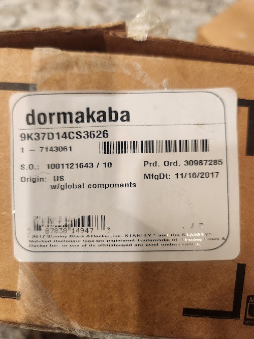Brand New-Best Dormakaba 9K37D14CS3626 Cylindrical lock