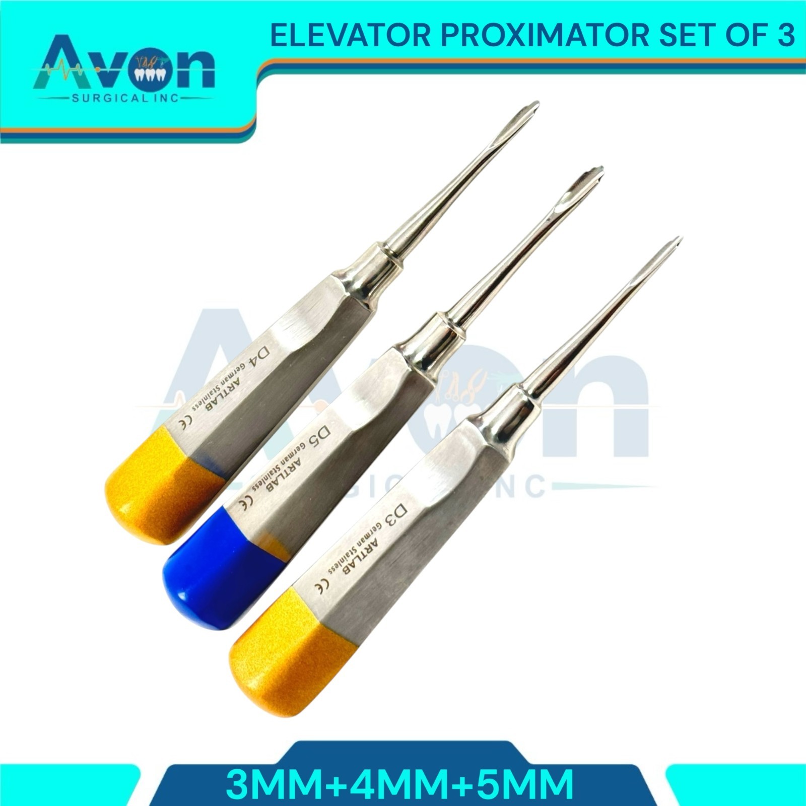 GERMAN 3 LUXATING PERIOTOMES DENTAL ATRAUMATIC EXTRACTING ELEVATORS 3MM 4MM 5MM