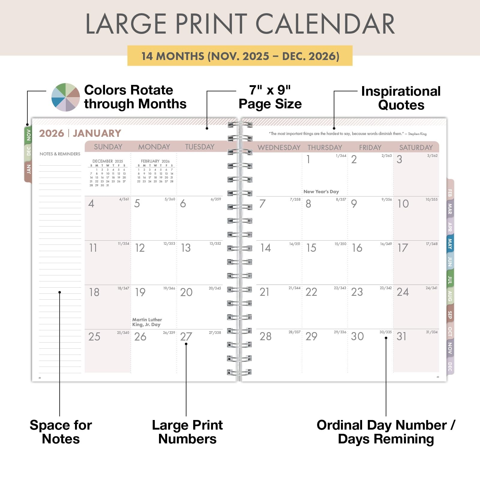2026 Daily Weekly Monthly Planner, 7″x9″, 14 Months (Nov 2025 – Dec 2026)