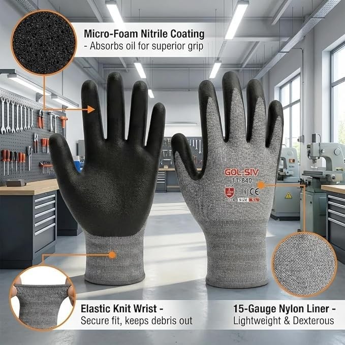 15-Gauge Micro-Foam Nitrile Work Gloves for Men and Women, Precision Assembly…