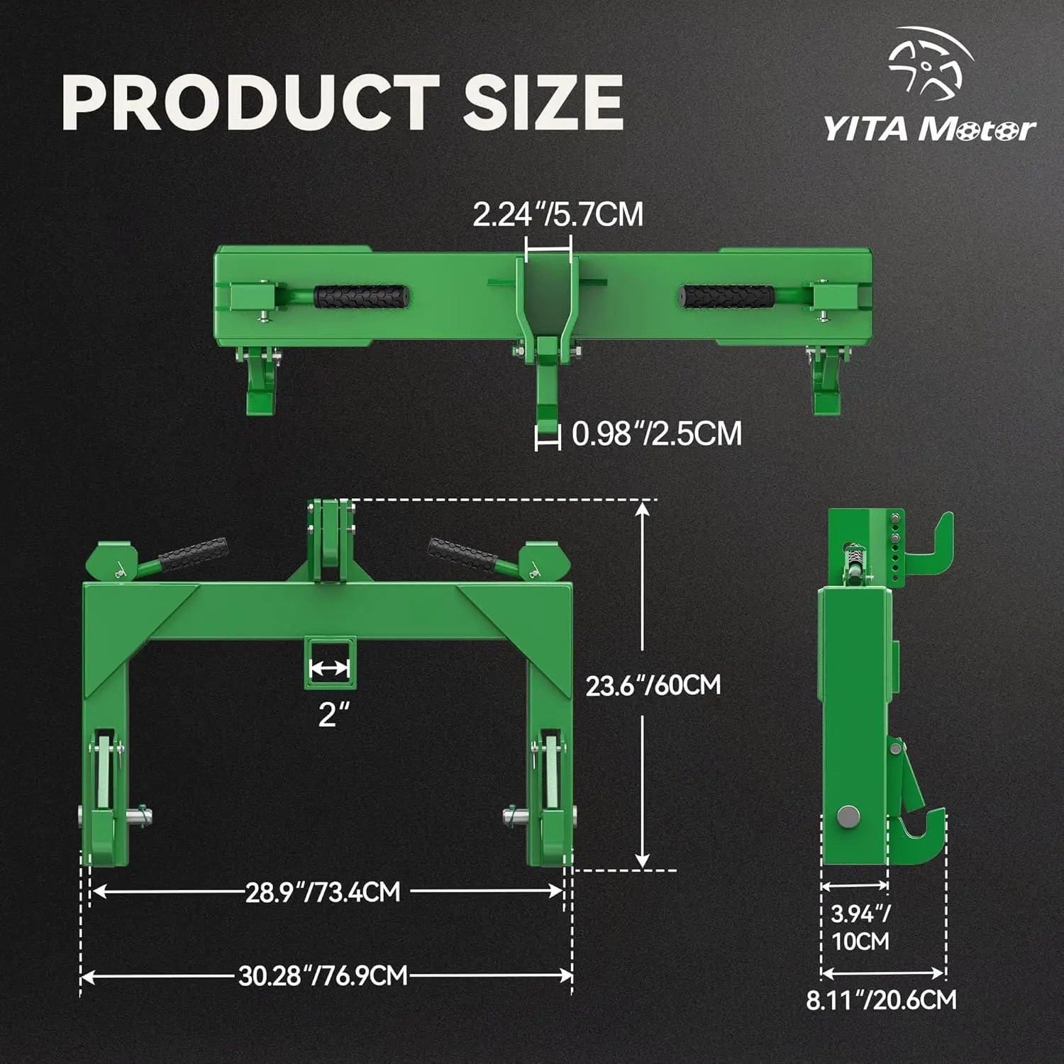 3 Point Quick Hitch Attachment & 2″ Receiver for Category 1 Tractors, 3000 lbs