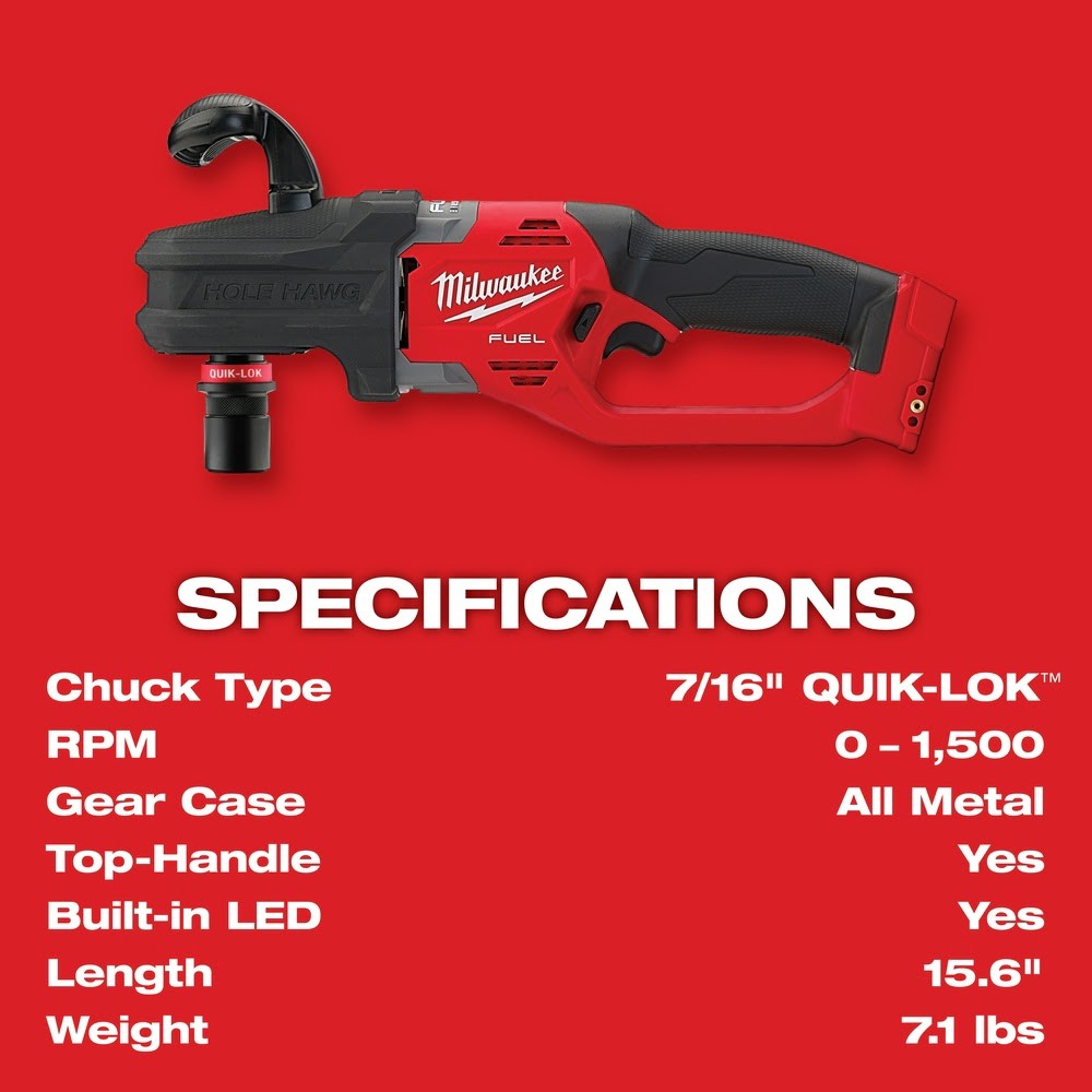 Milwaukee 2808-20 M18 FUEL Hole Hawg Right Angle Drill w/Quik-Lok – Bare Tool