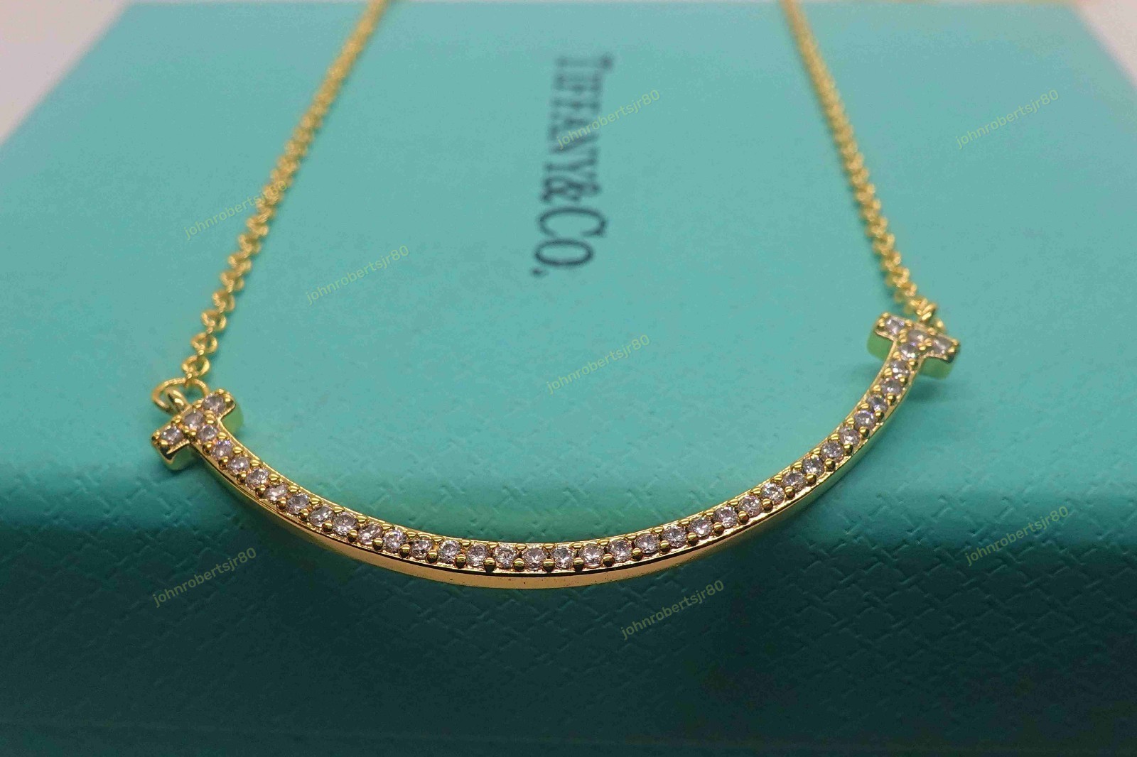 New.TiIffany&Co.T Smile-Small Diamond&Pendant 18K Gold 38cm Necklace Case