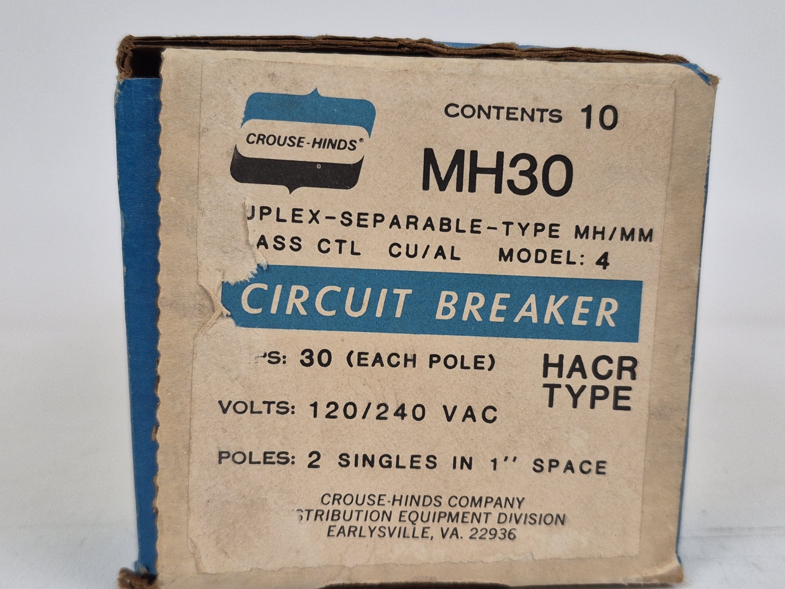 (1) Crouse-Hinds MH30 30A Duplex Circuit Breaker 120/240V NOS Multiple Available