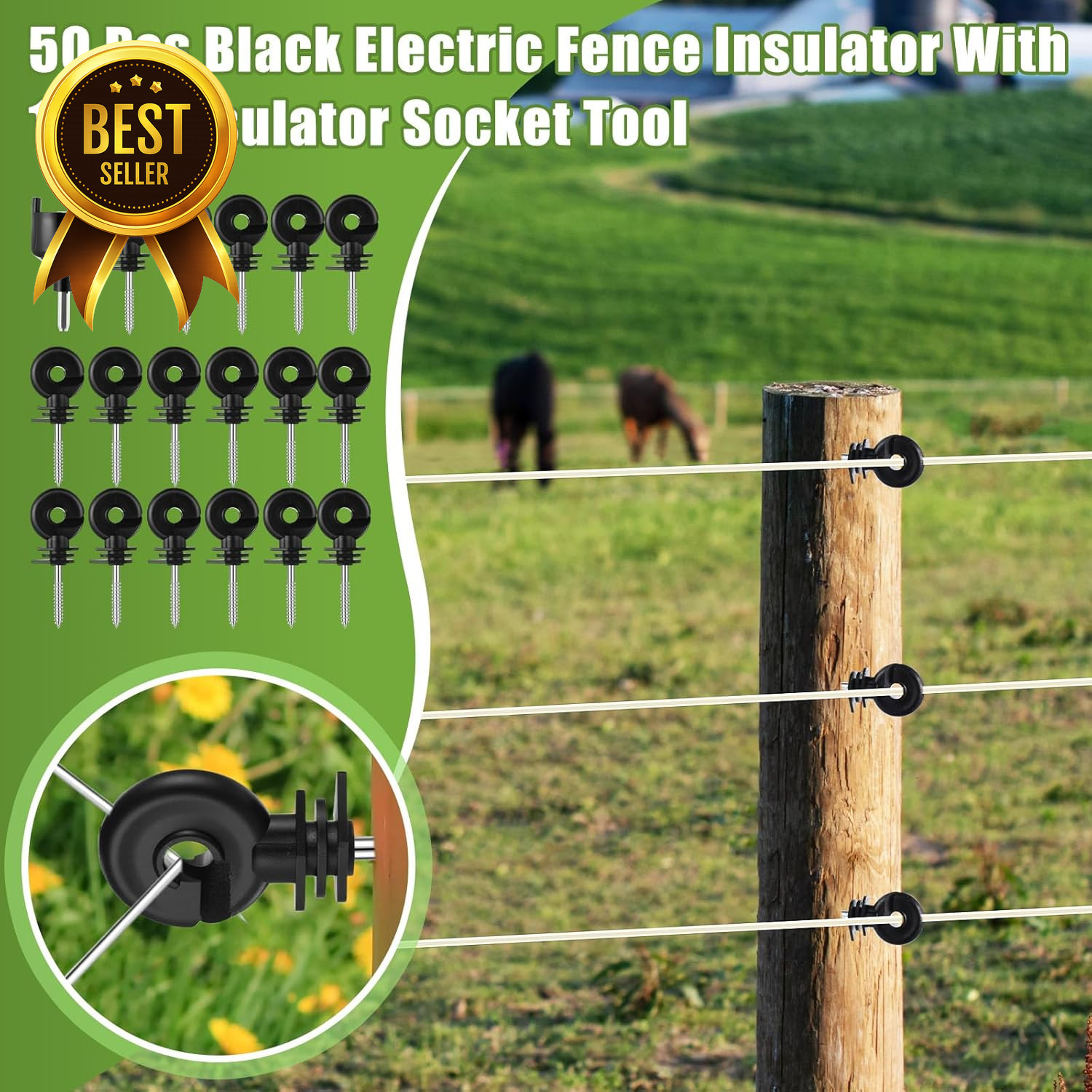 8 Mile 12KV Electric Fence Kit AC DC Charger with Wire Insulators