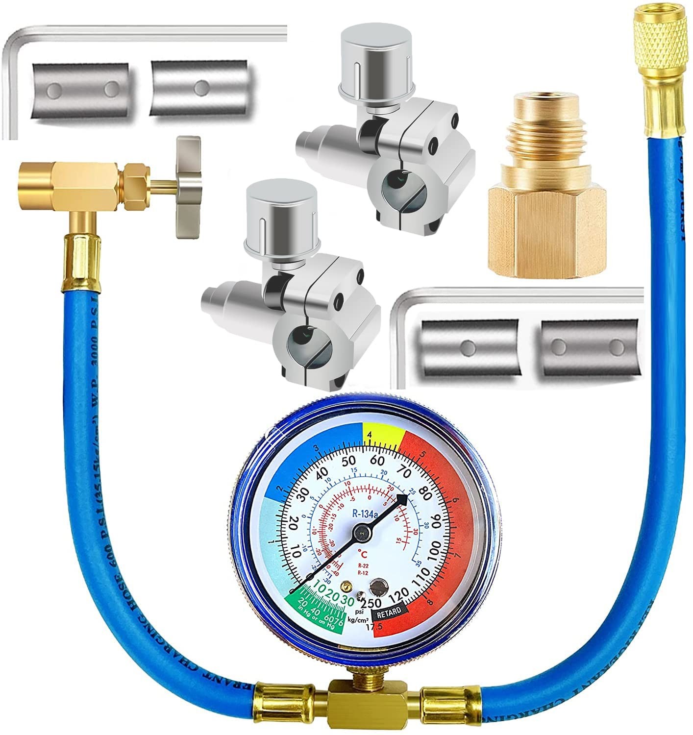 R134A Refrigerator Freon Recharge Hose Kit, AC 22.83 inches, Silver
