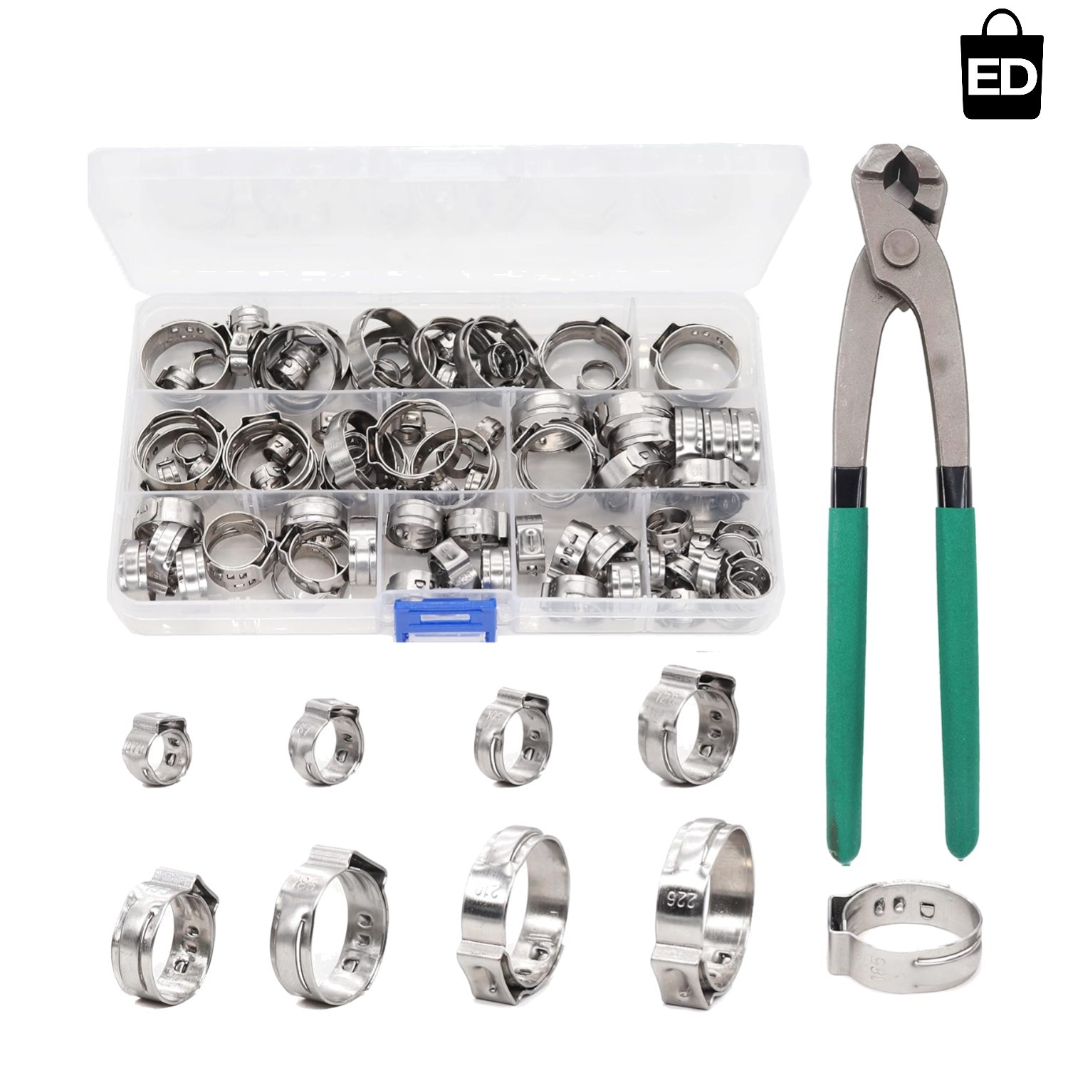 Single Ear Hose Clamps Oetiker 92Pcs(6.0mm-22.6mm) Crimp Pipe Assortment Kit
