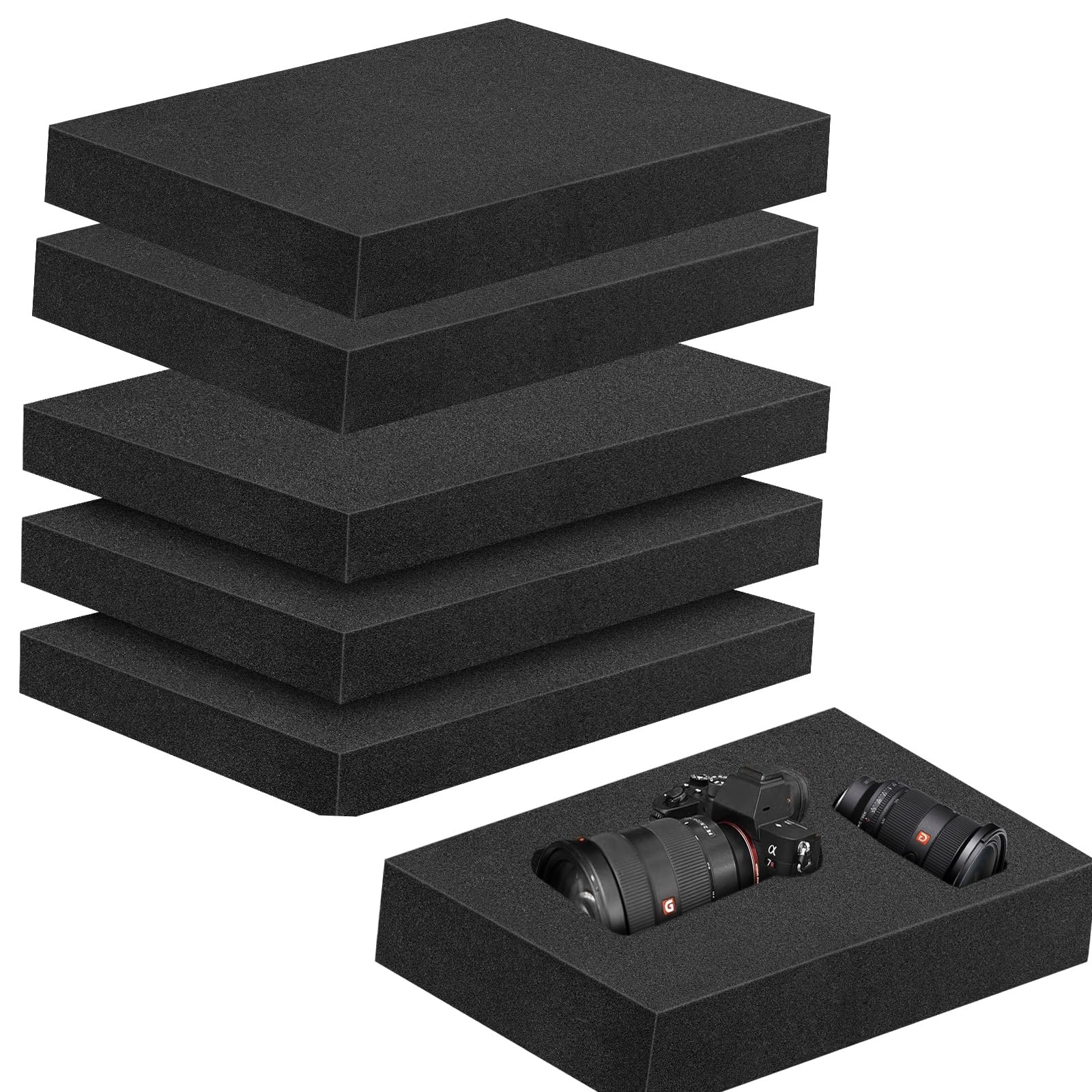 5 PCS Polyurethane Foam Inserts 16x12x2 Inch Black Craft Packing Padding