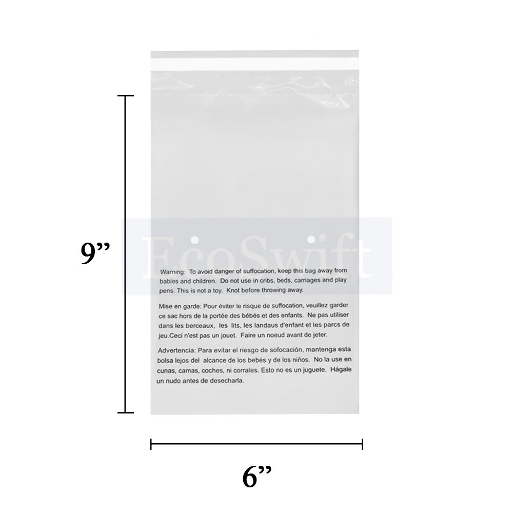 1-10000 6×9 EcoSwift Self Seal Suffocation Warning Clear Poly Bags Free Shipping
