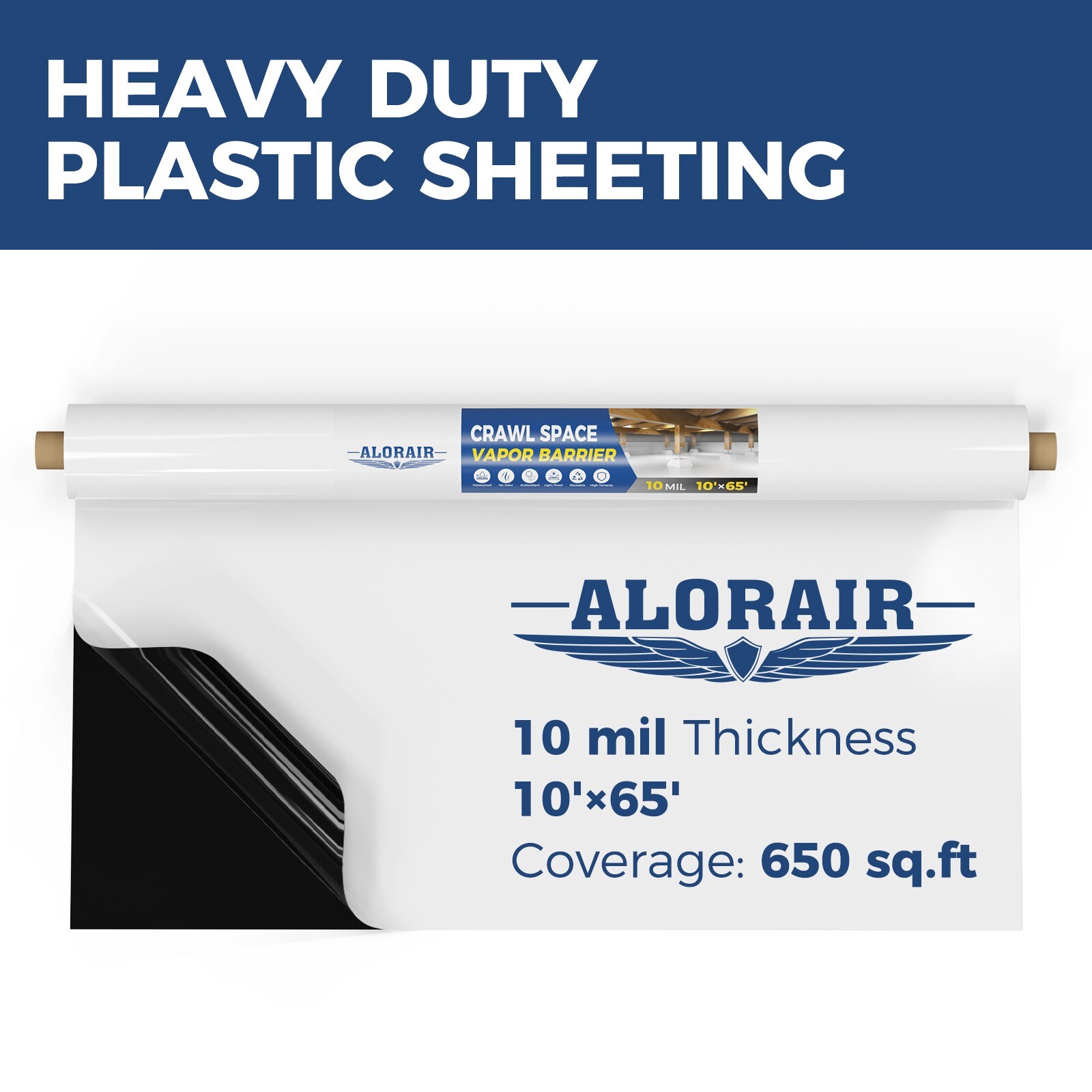 Alorair 10mil Crawl Space Film Vapor Barrier Supply Polyethylene Sheeting 10×65′