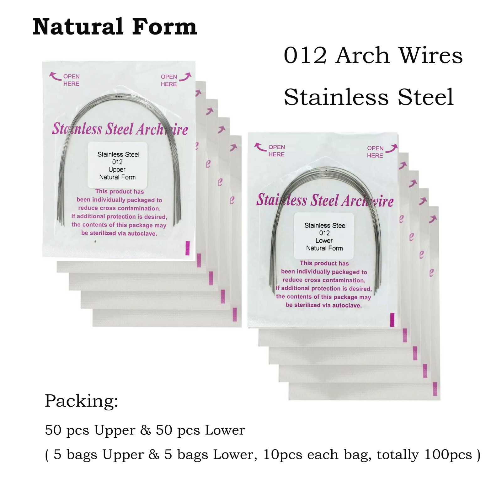 100PCS Orthodontic Arch Wires Stainless Steel Natural Form Round Rectangular 014