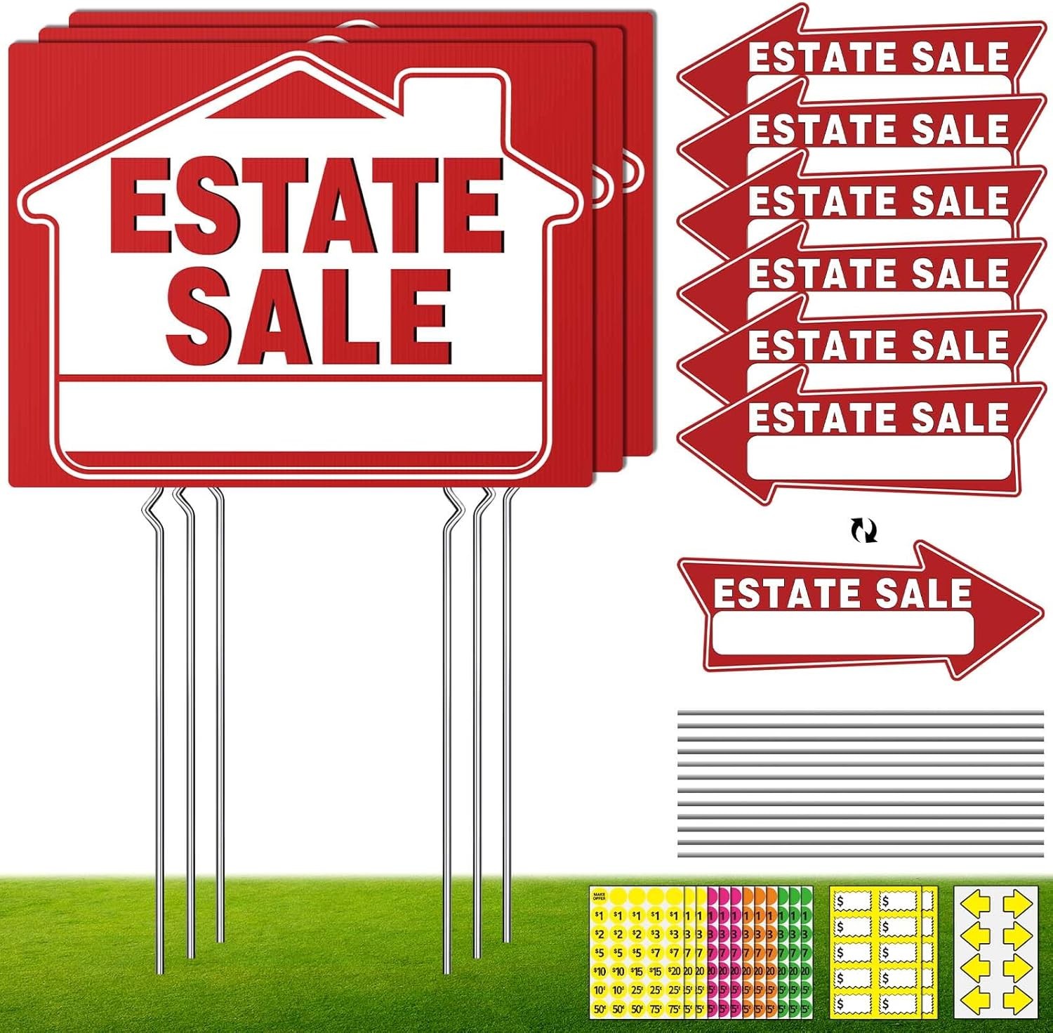 14Pcs Estate Sale Signs,17″ x 13″,Estate Sale Arrows Yard Sign Double Sided wth