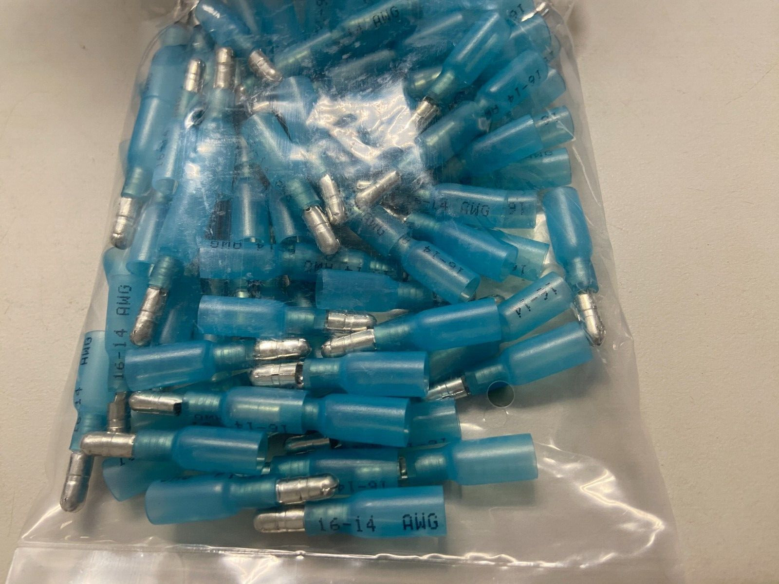 100 BLUE Heat Shrink Male BULLET Crimp Connectors AWG 16-14
