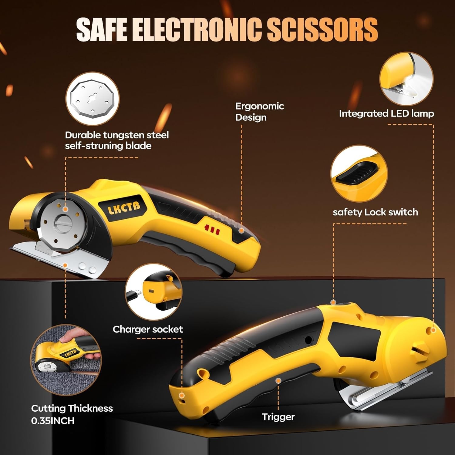 LKCTB Electric Scissors Cardboard Cutter w/ LED, Brushless Motor 3500mAh