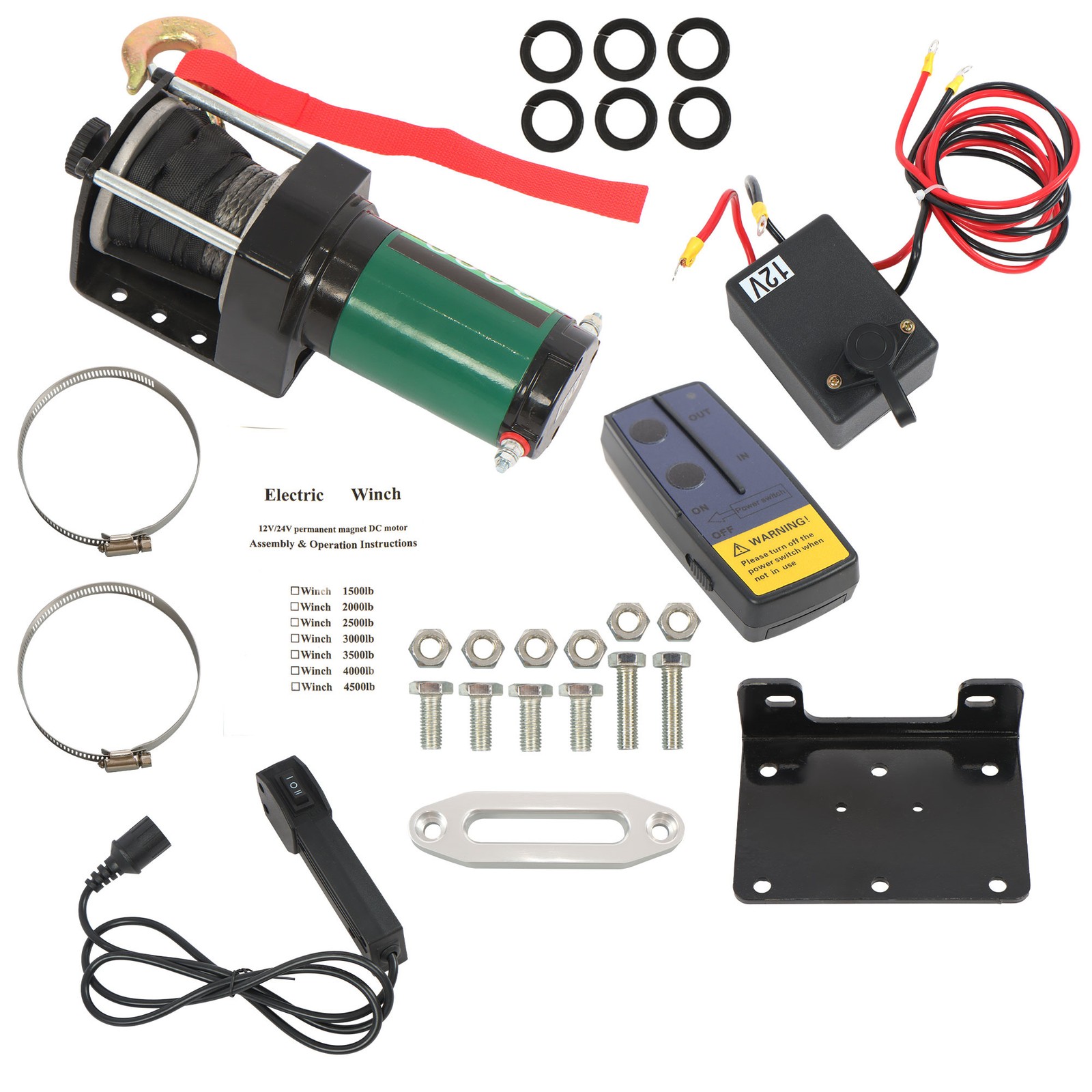 12V 3000 LBS Electric Winch 1/5in x 32ft Synthetic Rope Electric Winch