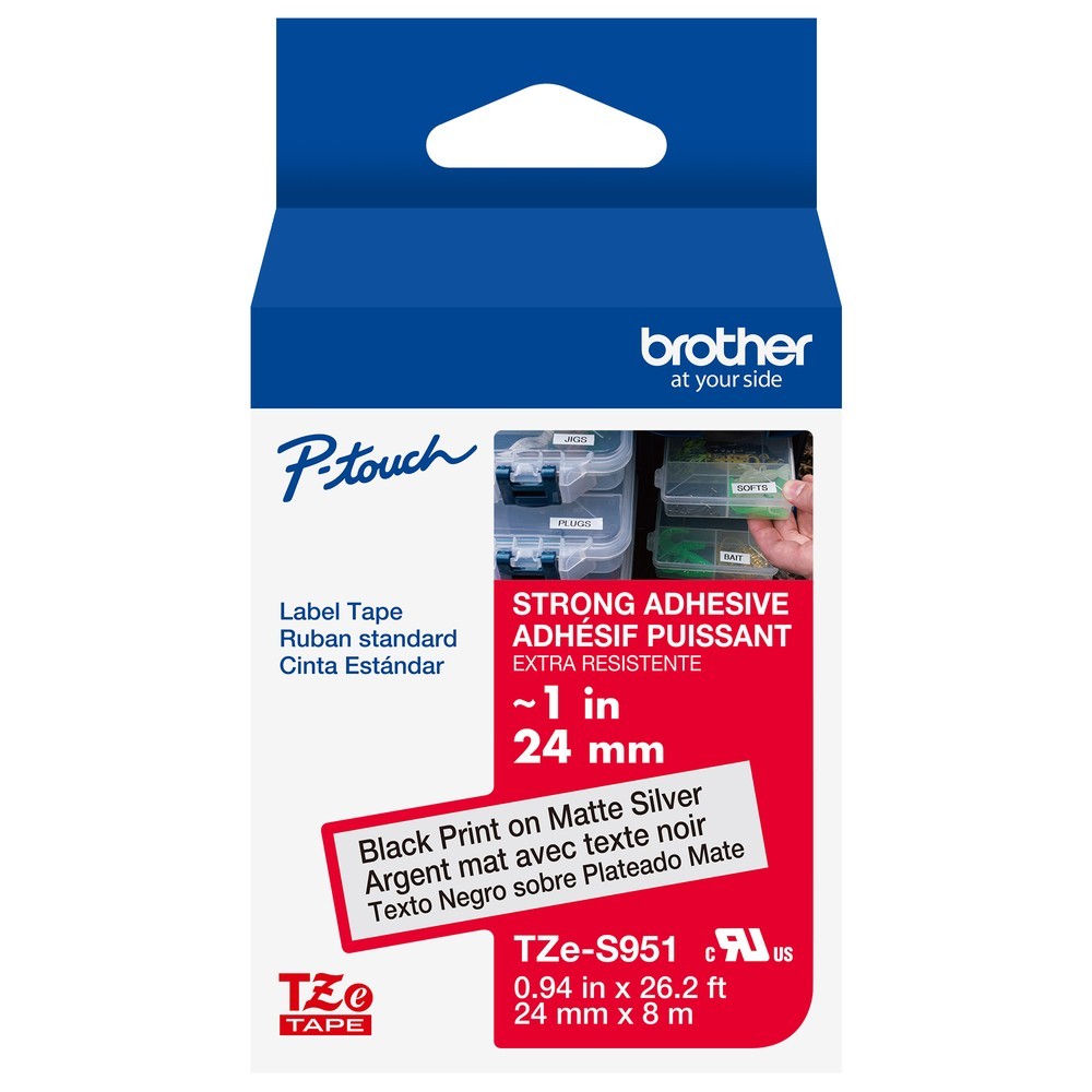 Genuine Brother TZe-S951 Strong Adhesive Black on Silver 24mm 1″ Label Tape