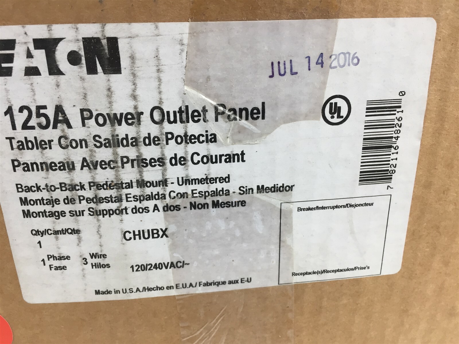 Eaton 125A Power Outlet Panel 1PH 3 Wire Back To Back Pedestal Mount CHUBX