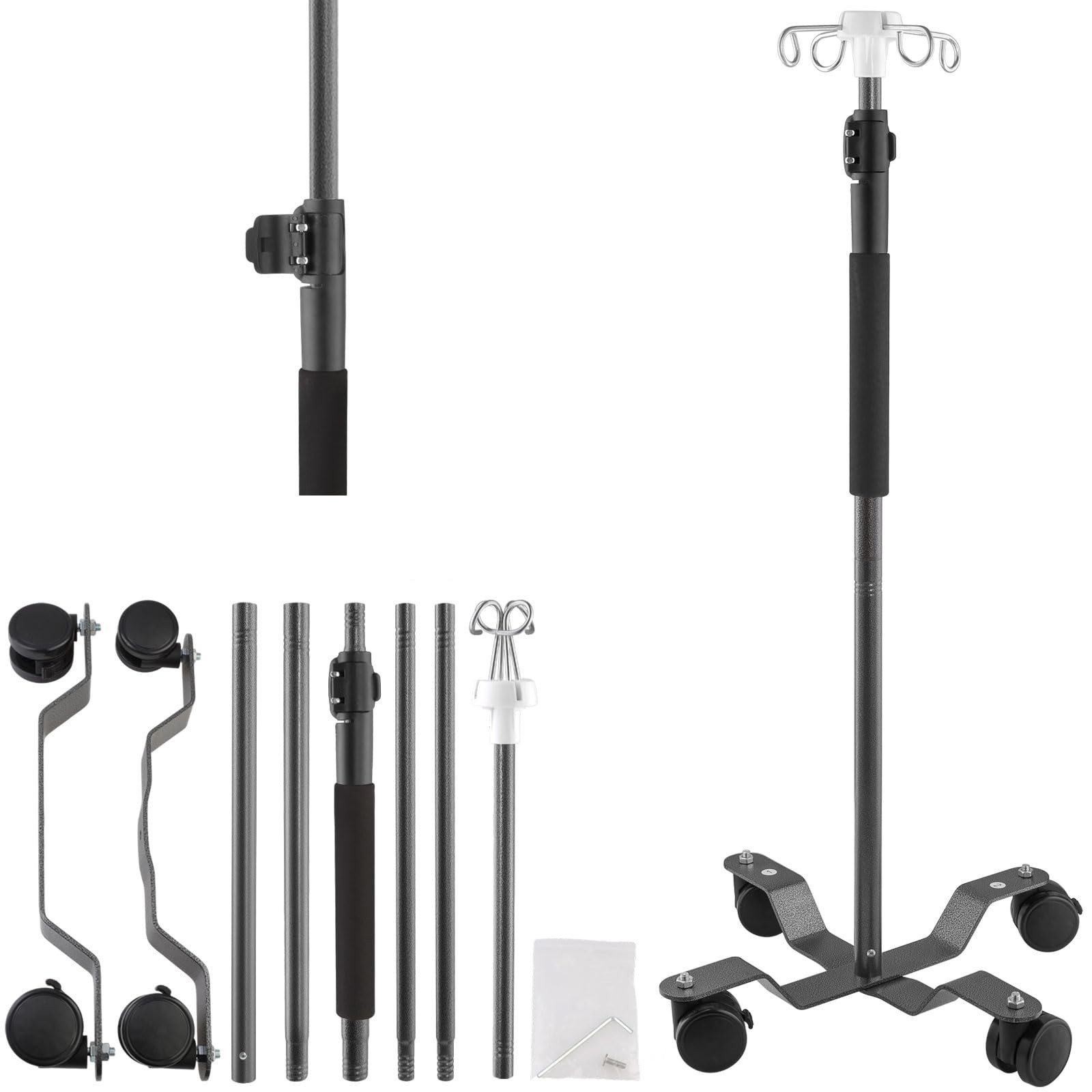 Portable IV Pole with Wheels, Adjustable 47-100″ Height, 4 Hooks, Stainless Stee