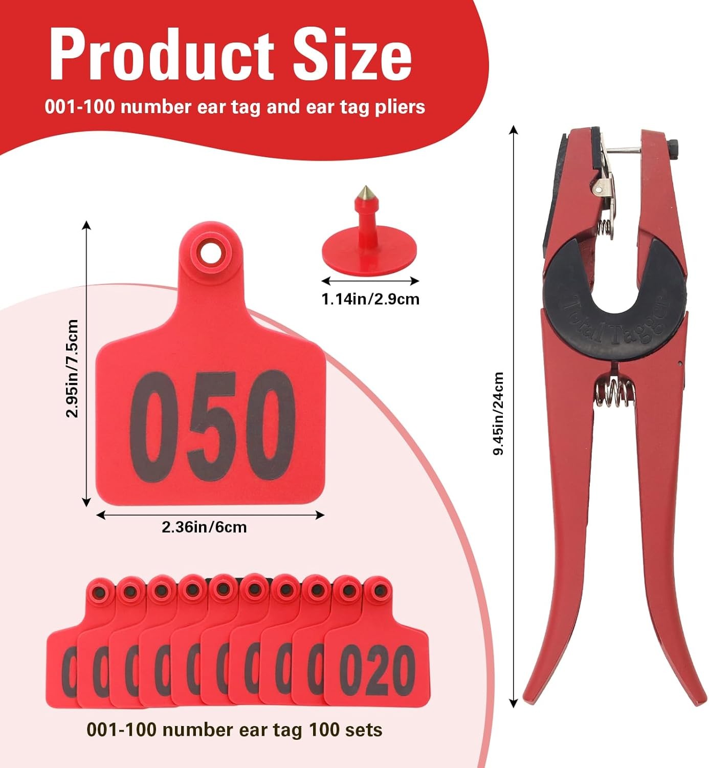 Red Cattle Ear Tags 001 100 Number Livestock Applicator