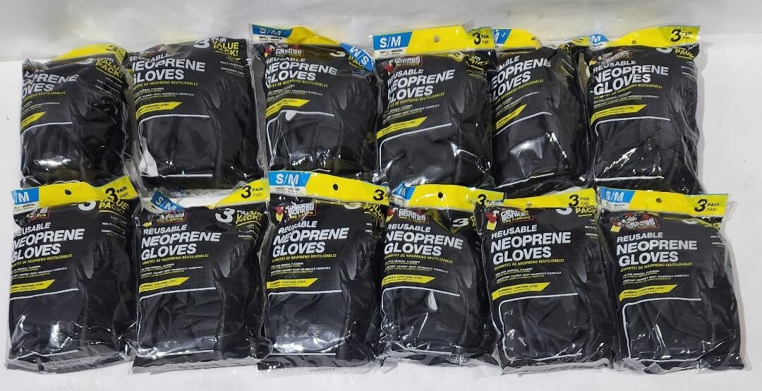 Grease Monkey Pro Cleaning Long Cuff Neoprene Gloves S/M. 12 bags, 36 pair.