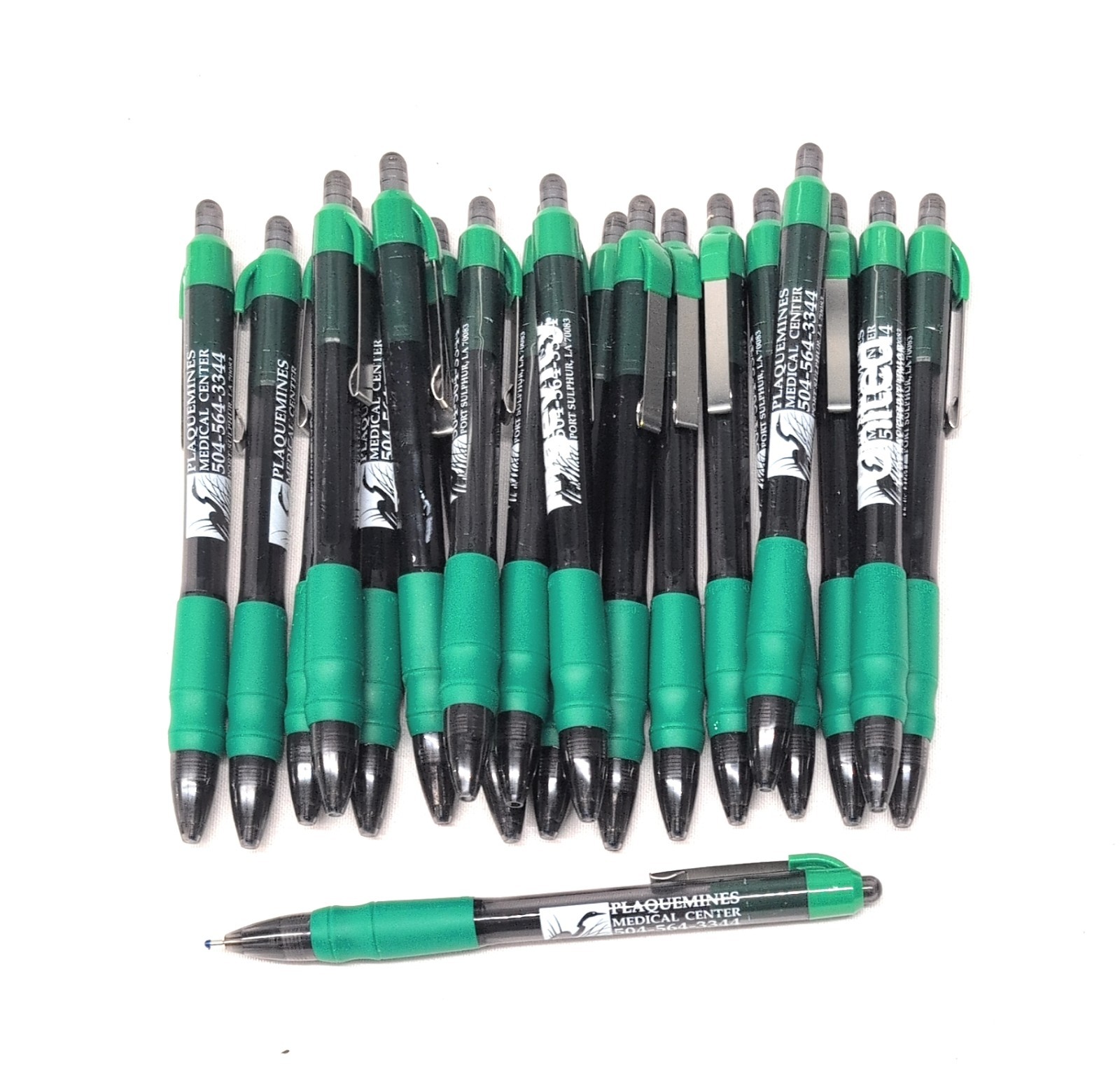 20ct Lot Misprint Click Pens MAXGLIDE Hub Pen Thick Rubber Grip GREEN w/BLUE INK