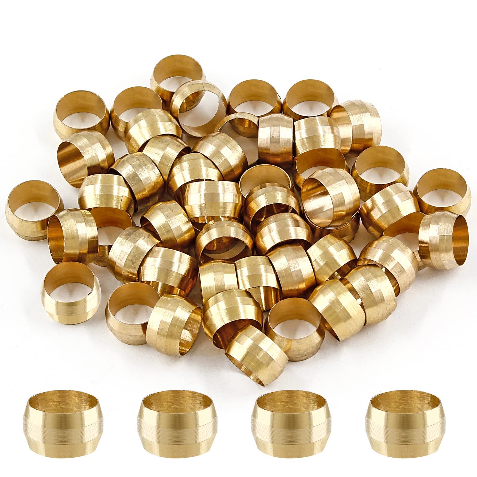 50 Pack 3/8Inch Tube OD Brass Compression Sleeves Ferrules Fitting for Air Water