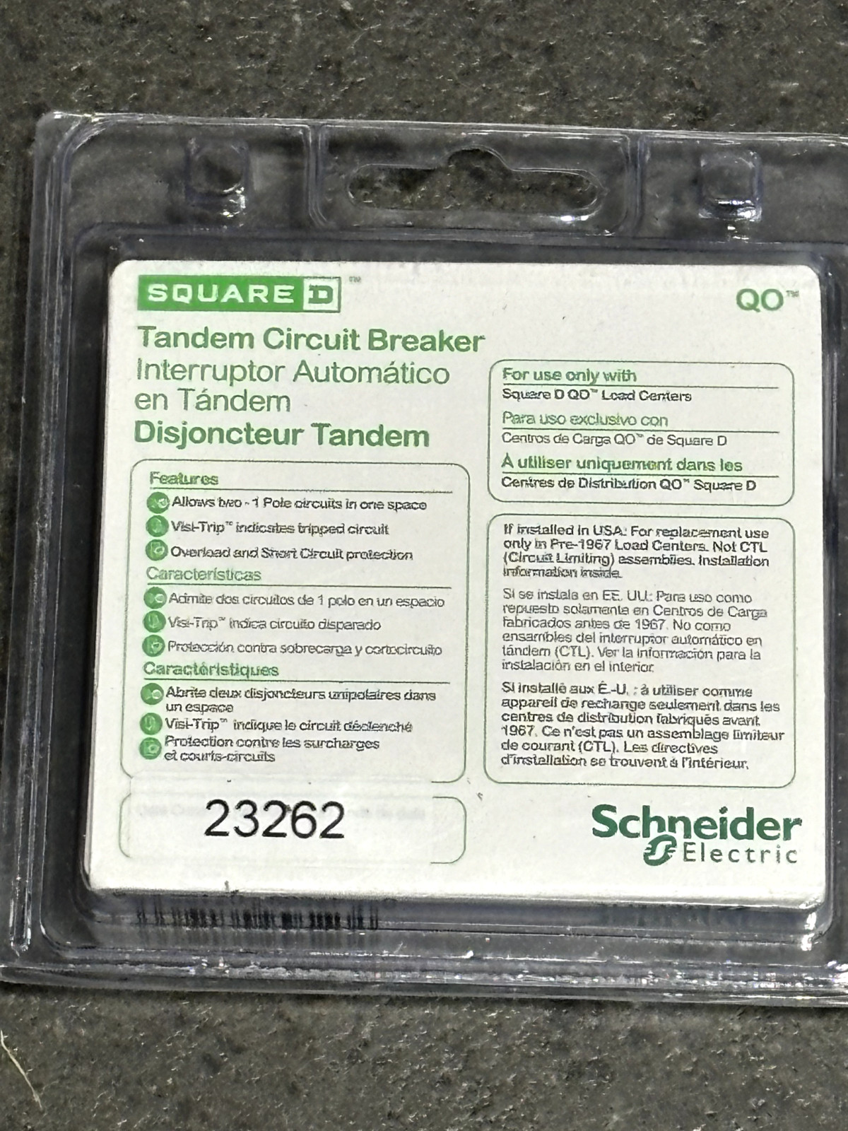 Square D Schneider QO 20 Amp Tandem Circuit Breaker QO2020C