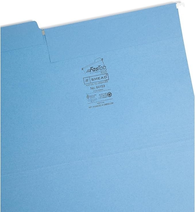 Smead Fastab Hanging File Folder 1/3-Cut Built-In Tab Legal Size Assorted 18