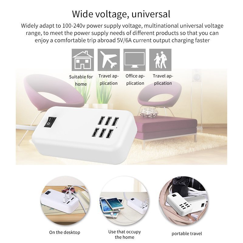 Multi 6 Port USB Hub Wall Charger Station Fast Charging Desktop AC Power Adapter