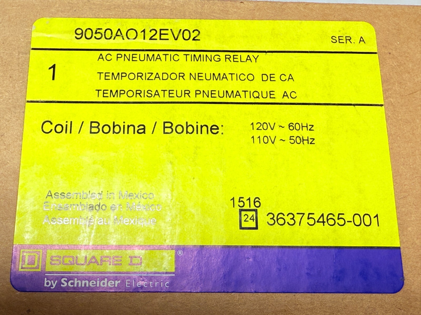 Square D 9050AO10EV02 Timing Relay,Pneumatic,On Delay,0.1 to 60s,15A,600V,120VAC