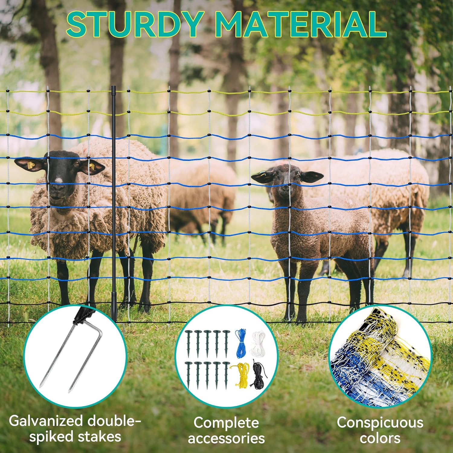 35.4″Hx164’L Durable High Visible Blue Electric Livestock Fence Netting for Goat