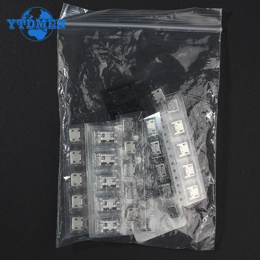 60pcs Micro USB Female Socket Connector Jack Port 5-Pin DIP Jack Plug Connector