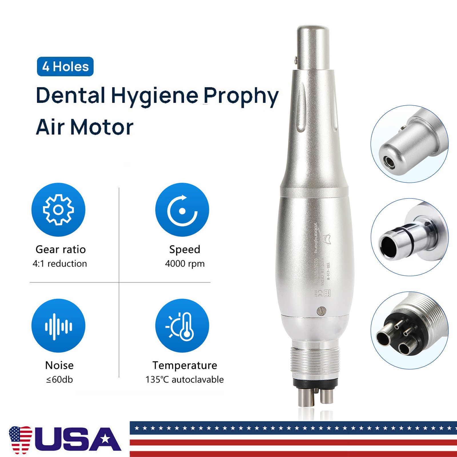 Dental 360° Swivel Hygiene Prophy Handpiece Air Motor 4:1 Cone 4 Holes 4000 rpm