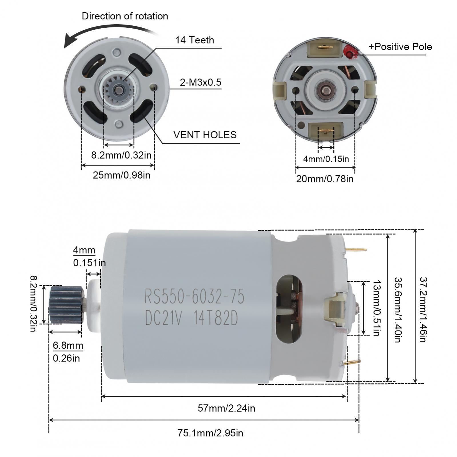 RS550 DC Motor 14 Teeth Gear 21V 25000RPM for Reciprocating Saw / Electric Drill