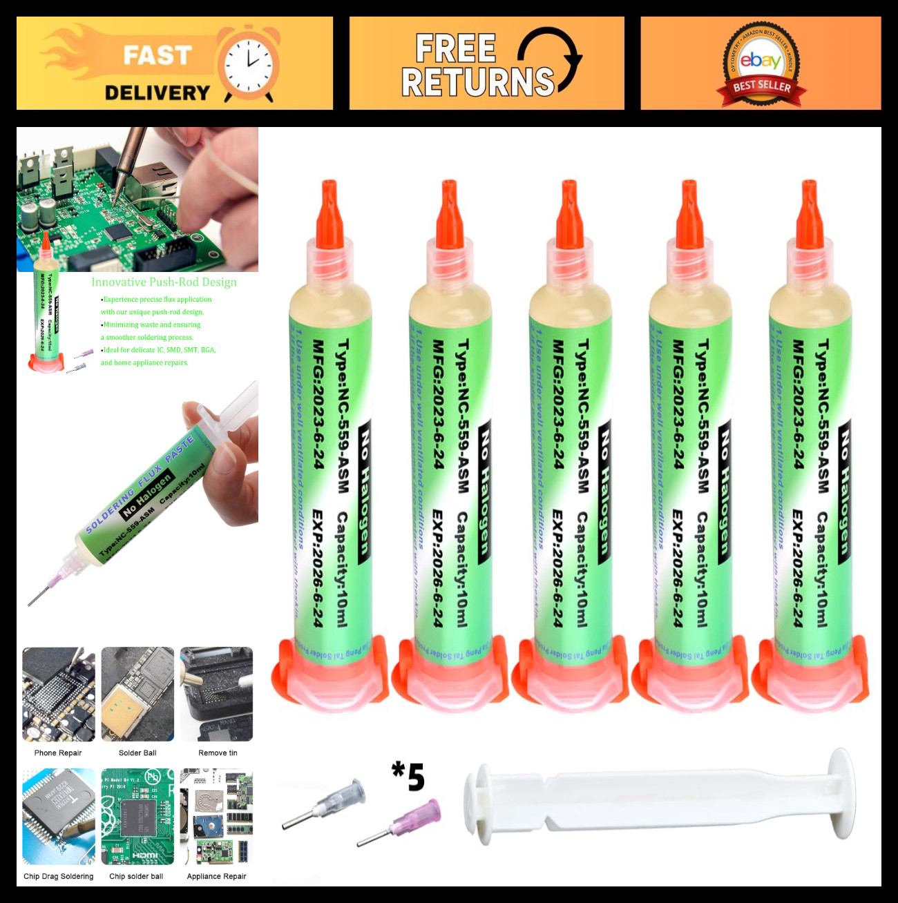 No Clean Solder Flux Paste – Lead Free Rosin, Tacky Liquid for BGA, SMD, USB Rep