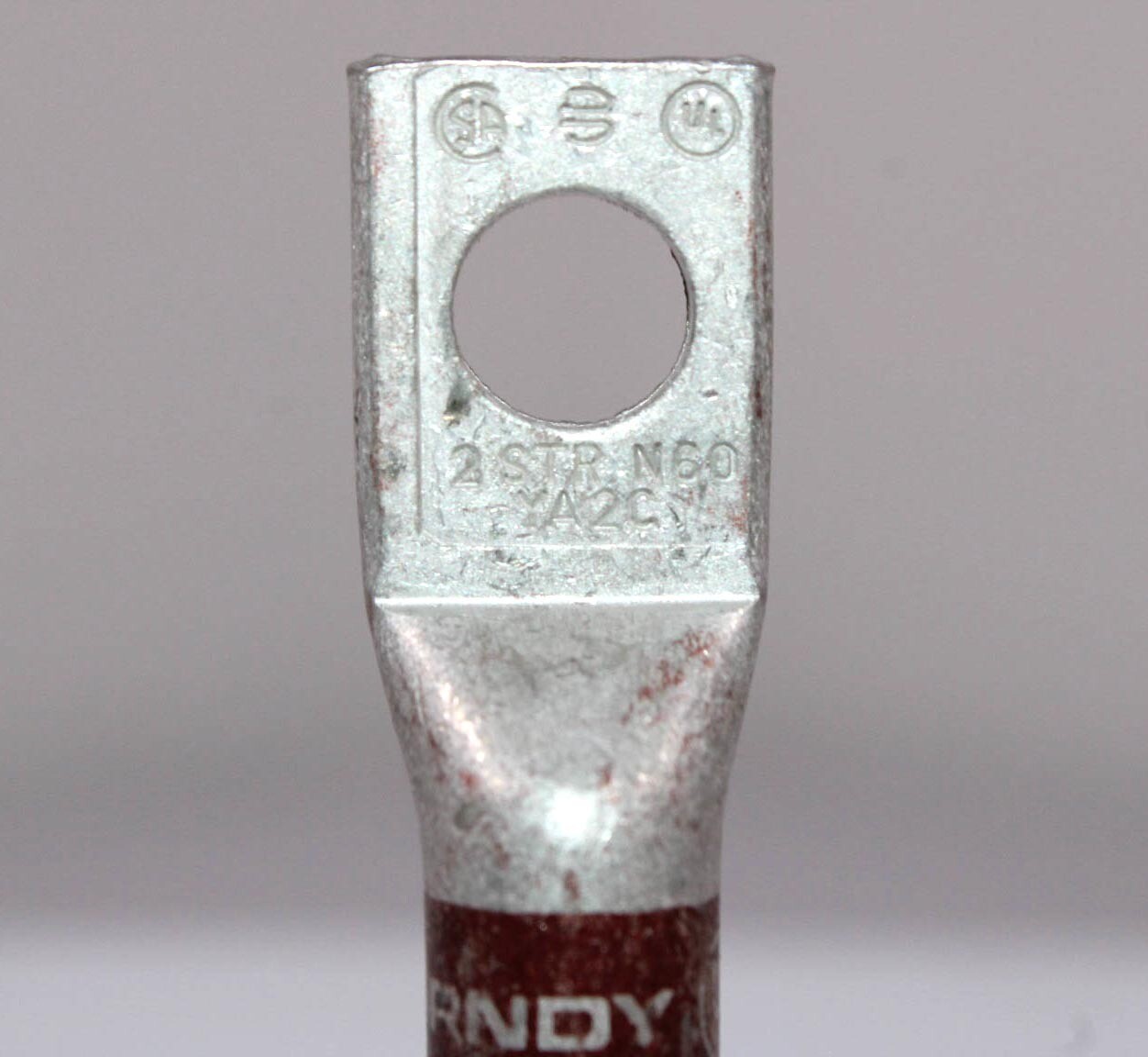 Burndy YA2CN Compression Lug 2 AWG 1 Hole 1/2 Inch Stud Long Barrel Copper