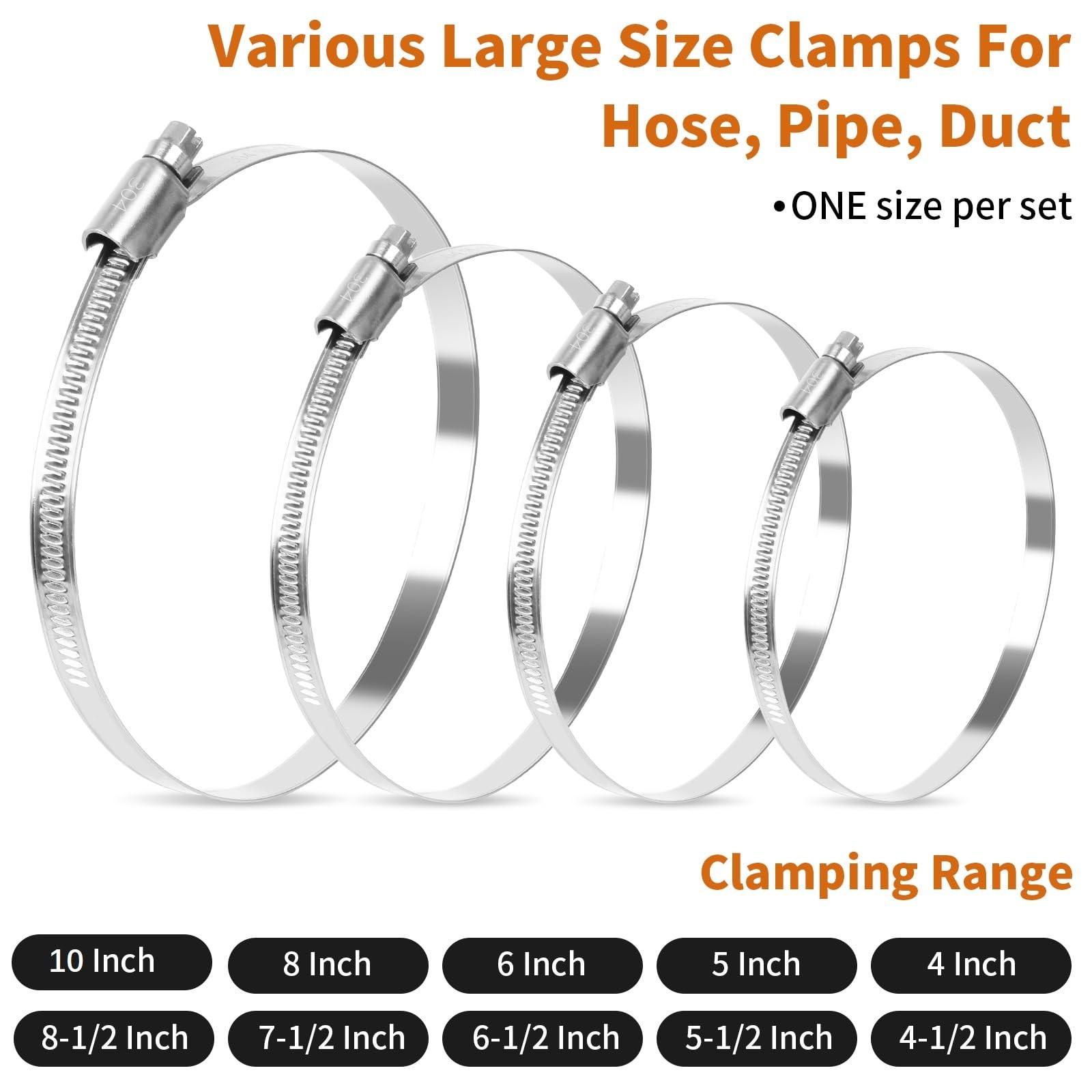 6 Pcs 6 Inch Hose Clamps Stainless Steel Heavy Duty Dryer Hose Clamp Duct Clamps