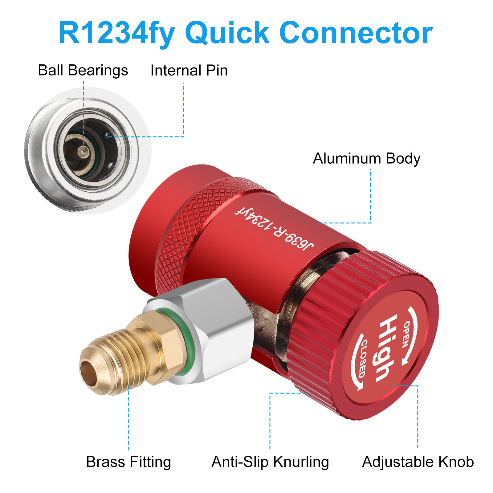 R1234YF Quick Coupler Adapter & 1/4″ Flare Fitting, Adjustable HP & LP Connector