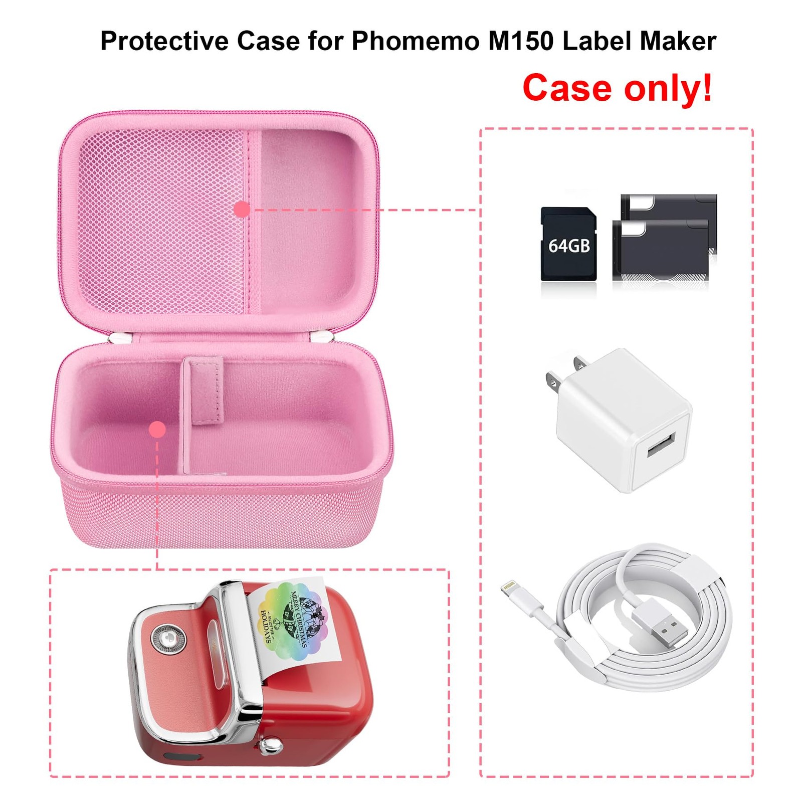RAIALL Carrying Case for Phomemo M110/ M150 Label Maker Machine, Hard Pink