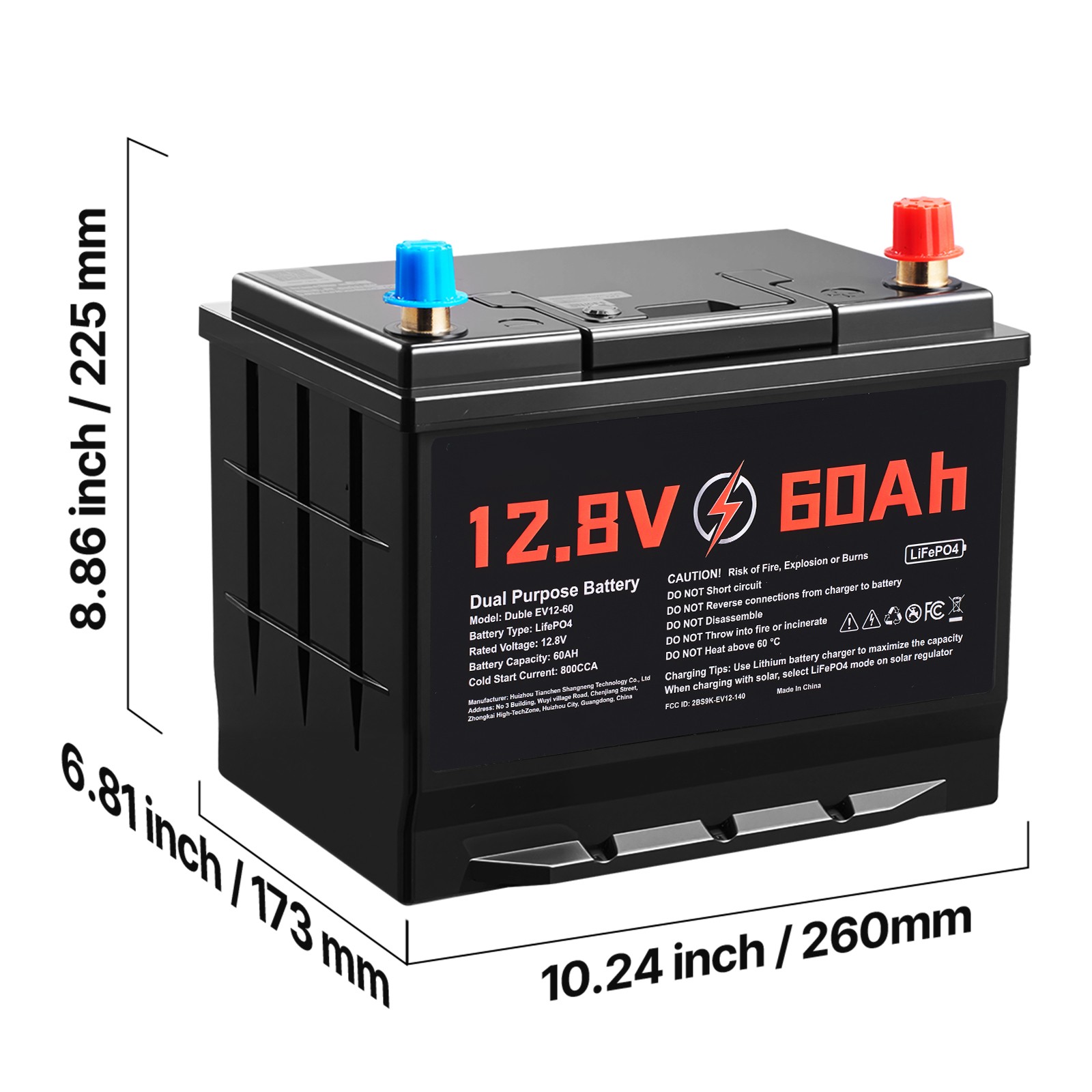 Uimoso 12V 60Ah LiFePO4 Lithium Battery with 800 CCA for Starting and Cycling