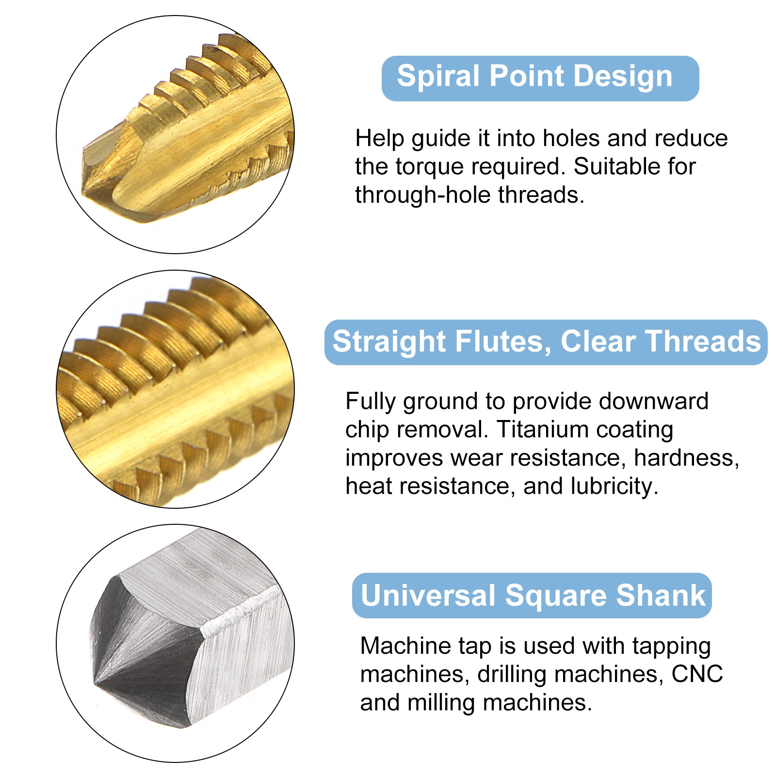 4Sets Spiral Point Tap M4 x 0.7 Metric Thread Titanium Coated High Speed Steel