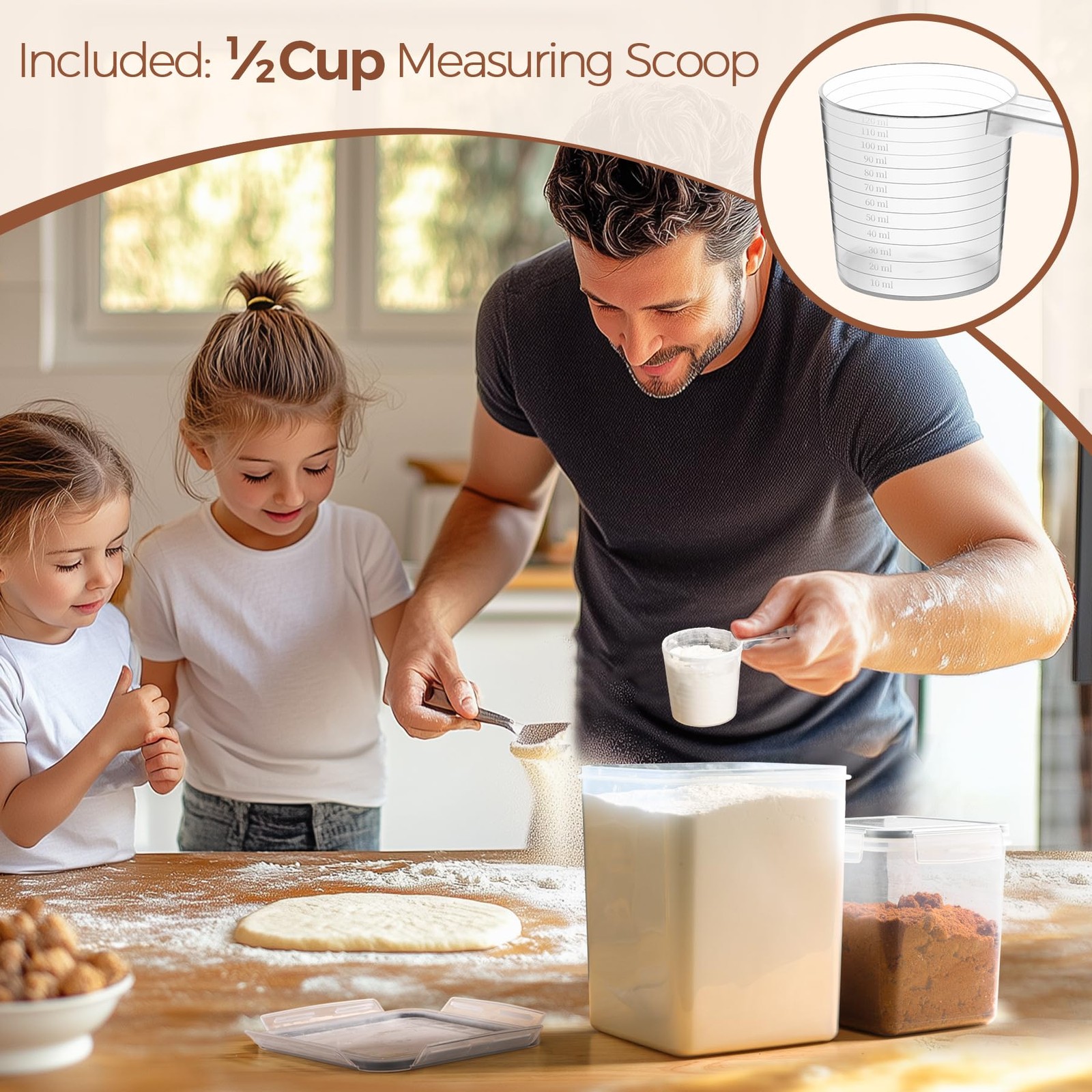 ComSaf Storage Containers Set of 3 Square 5.2L + 2.5L x 2 Airtight Food