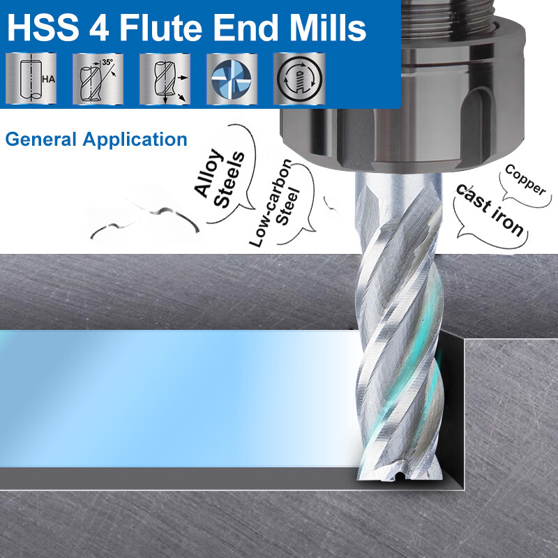 8 Set End Mill 4 Flute Milling Cutter HSS Straight Shank Drill Bit 1/16″-1/2”